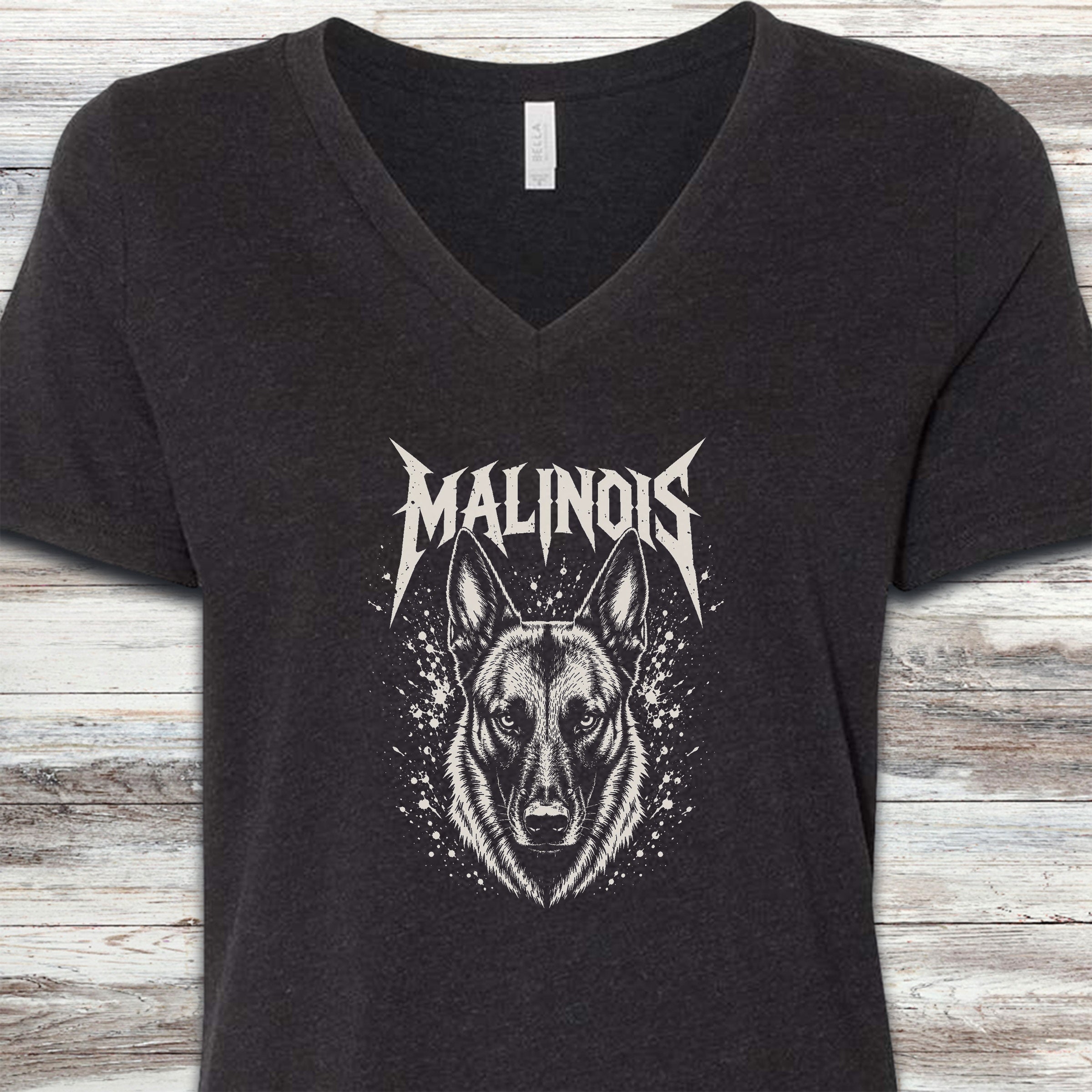 Belgian Malinois Metal V-Neck Tee - Black Heather