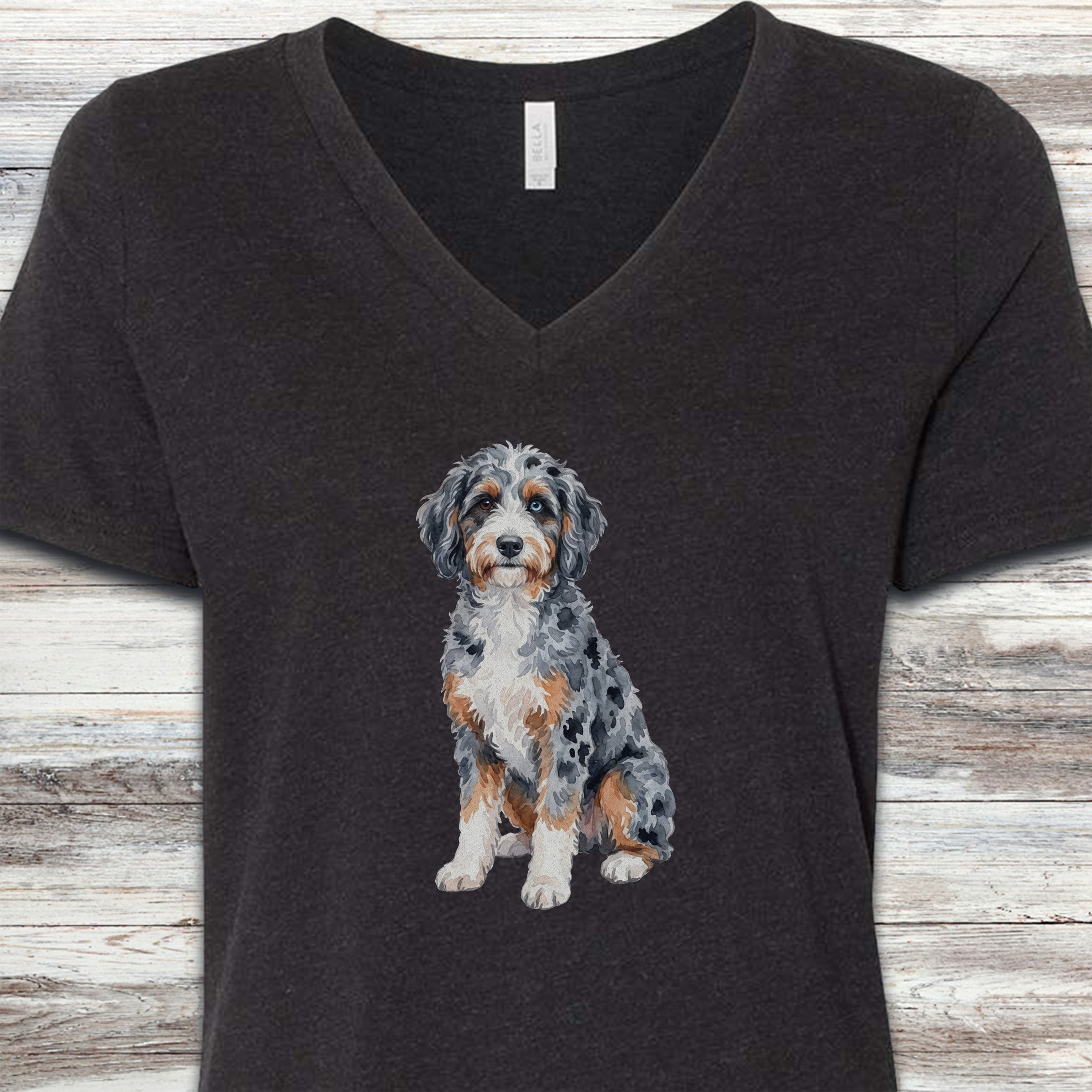 Aussiedoodle Watercolor V-Neck Tee - Black Heather