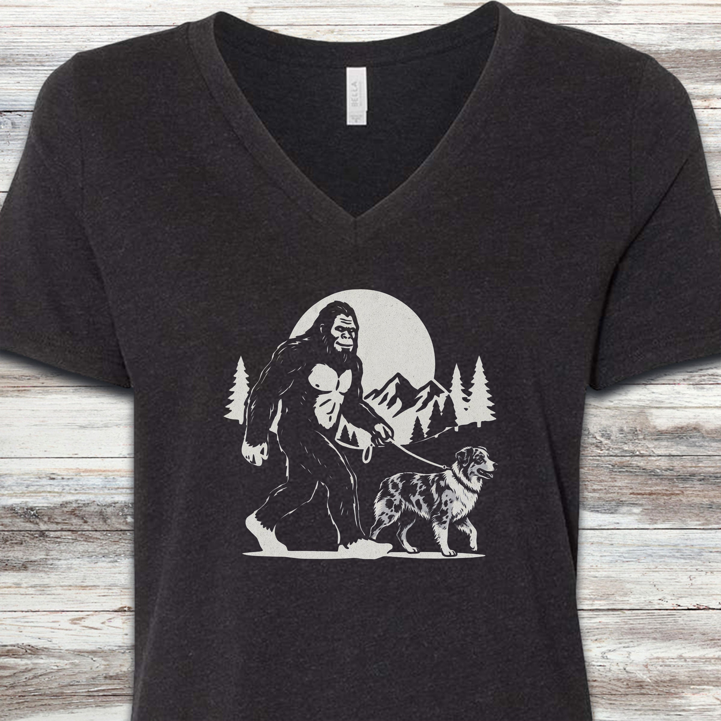 Australian Shepherd Merle Bigfoot V-Neck Tee - Black Heather