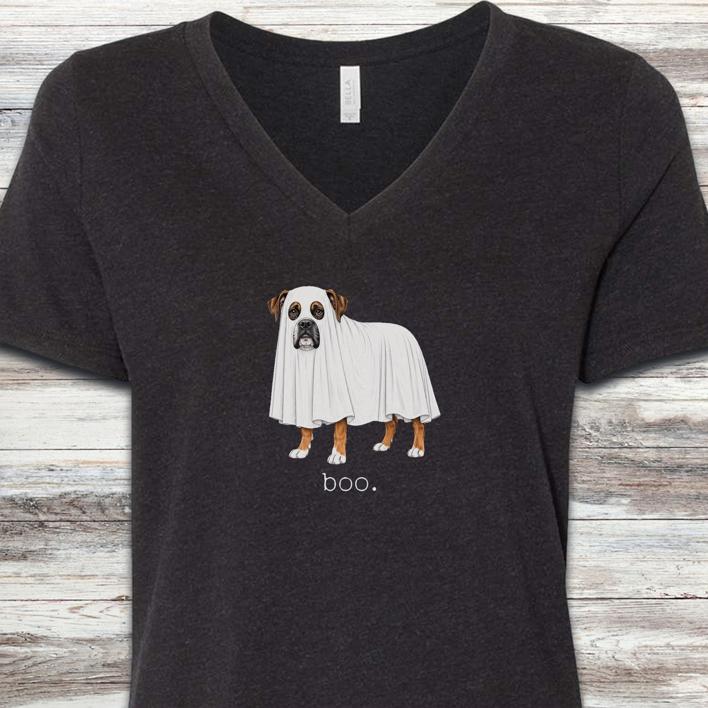 Boxer Boo V-Neck Tee - Black Heather