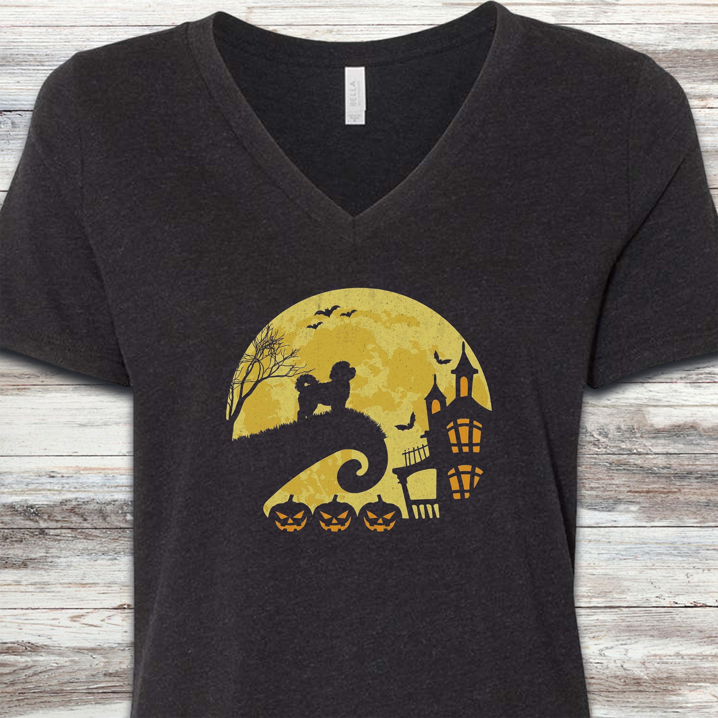 Maltipoo Halloween Moon V-Neck Tee - Black Heather