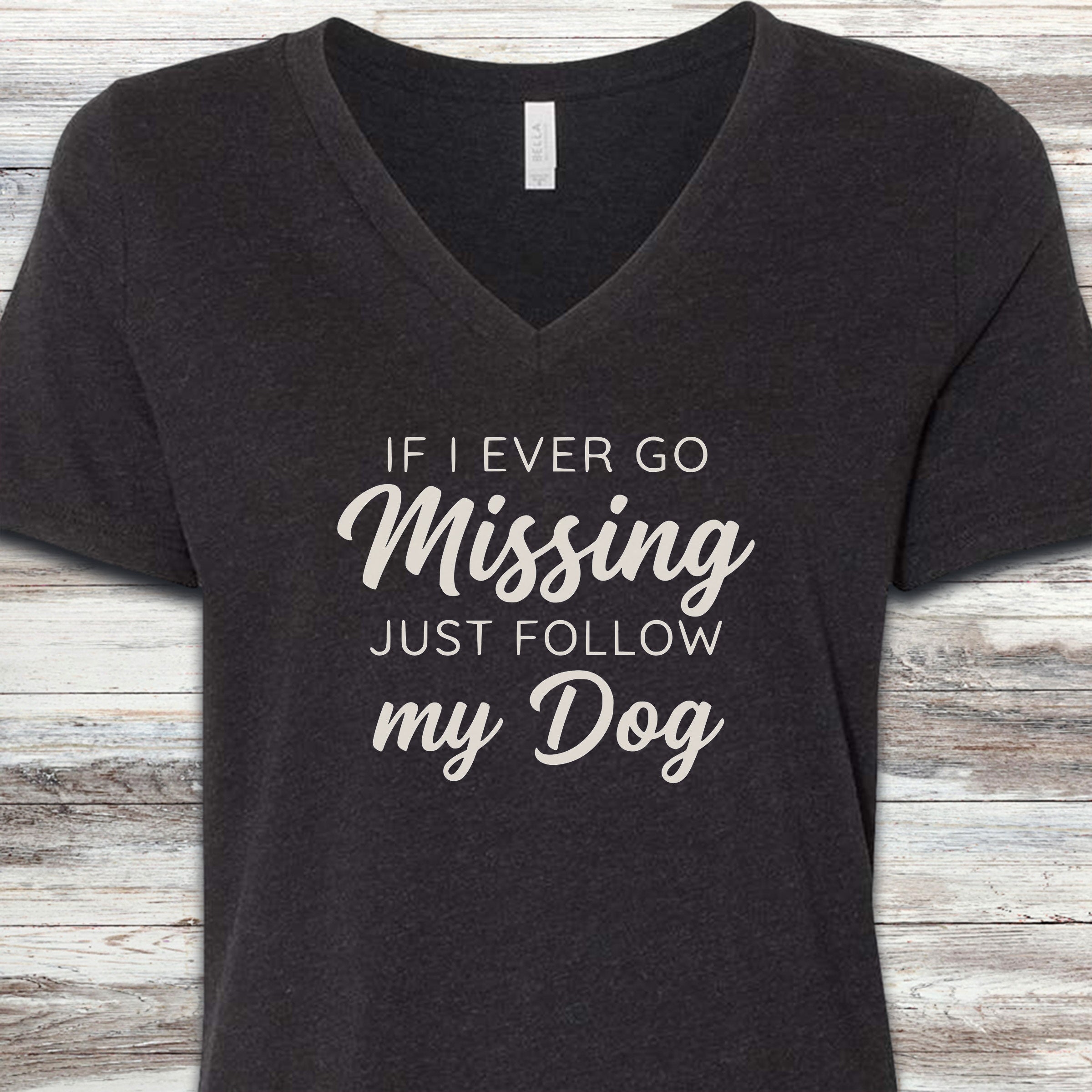 Just Follow My Dog V-Neck Tee - Black Heather