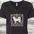 Shiba Inu Linocut V-Neck Tee - Black Heather