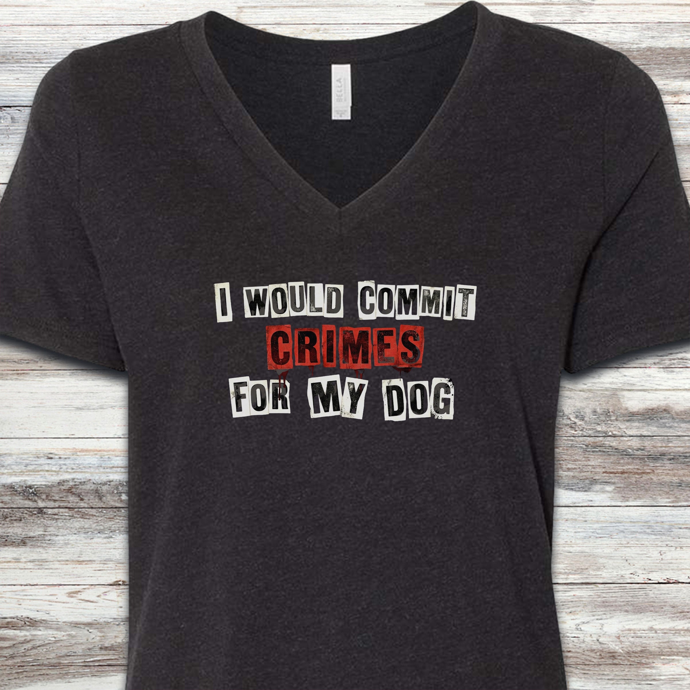 Dog Crimes V-Neck Tee - Black Heather