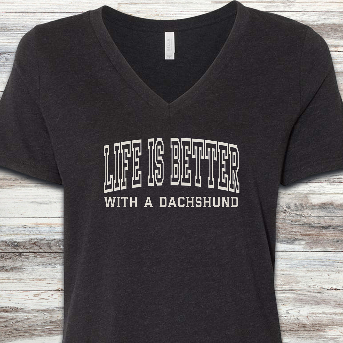 Dachshund Better V-Neck Tee - Black Heather