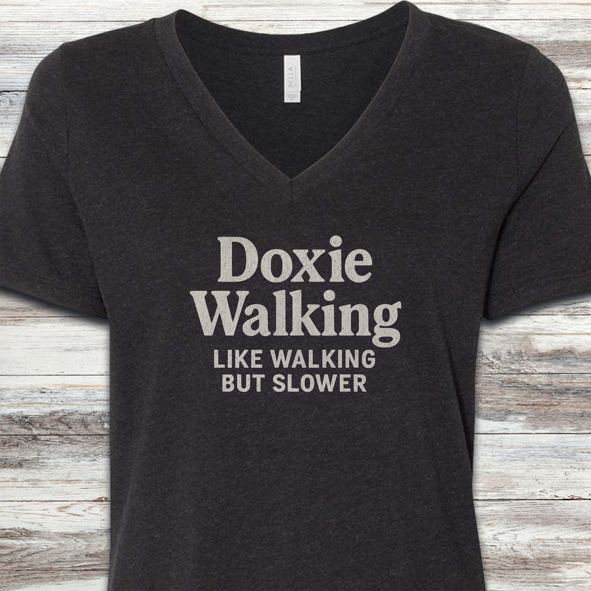 Dachshund Doxie Walking V-Neck Tee - Black Heather