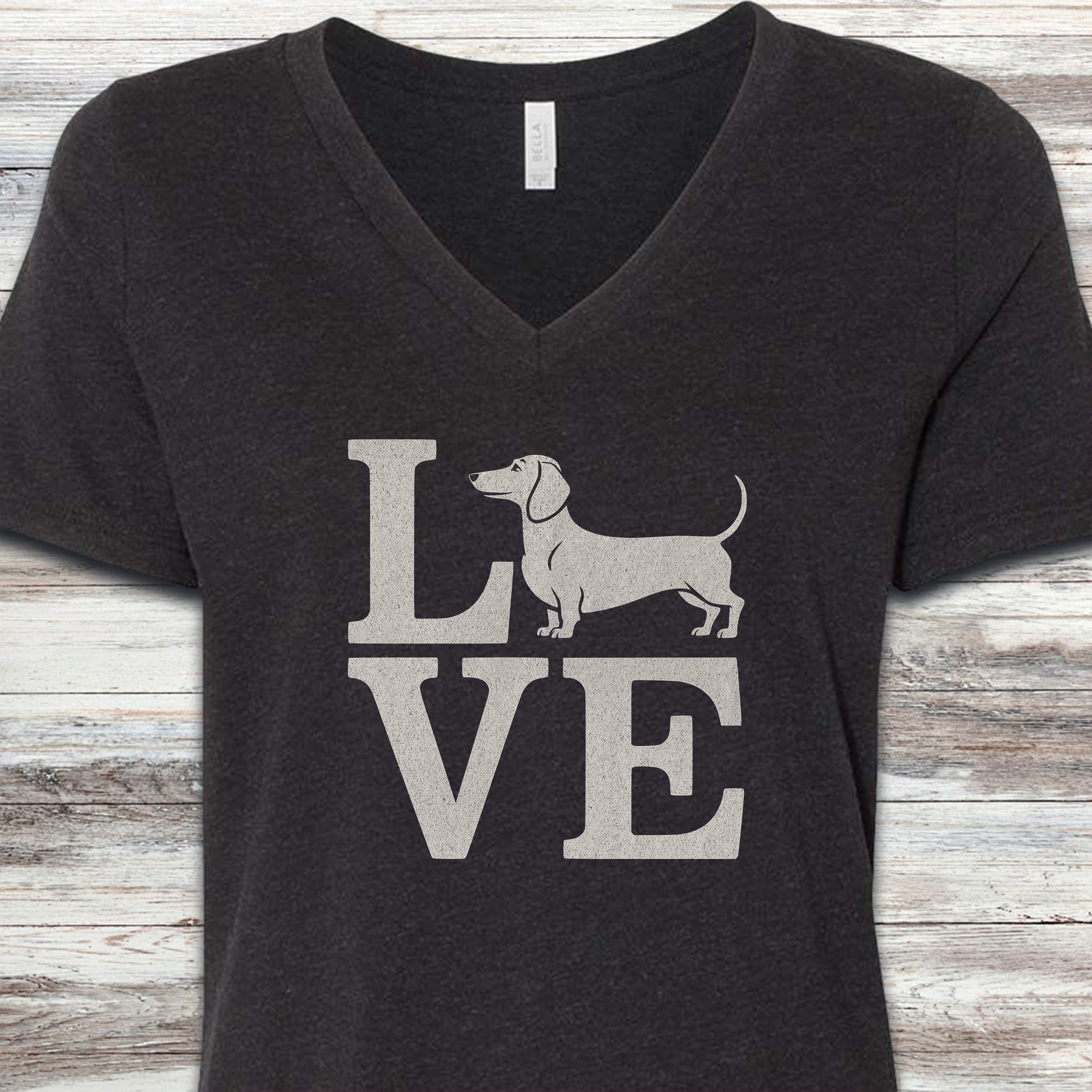 Dachshund Love V-Neck Tee - Black Heather