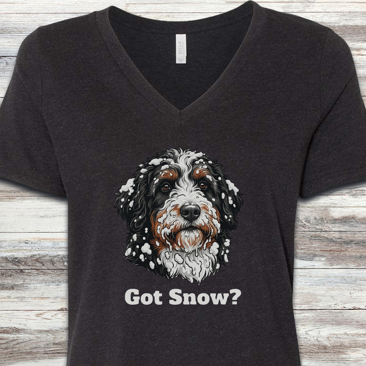 Bernedoodle Got Snow V-Neck Tee - Black Heather