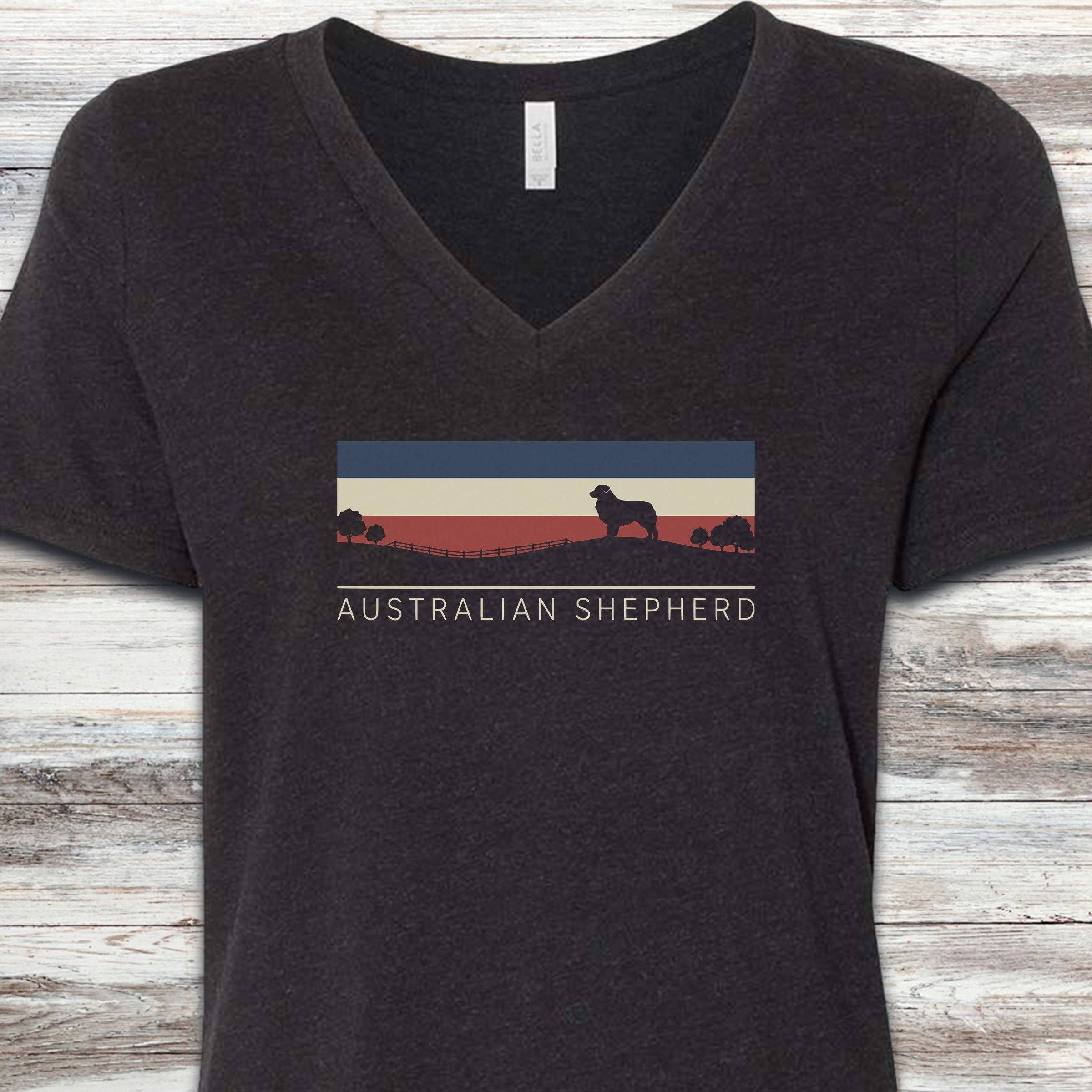 Australian Shepherd USA Sunset V-Neck Tee - Black Heather