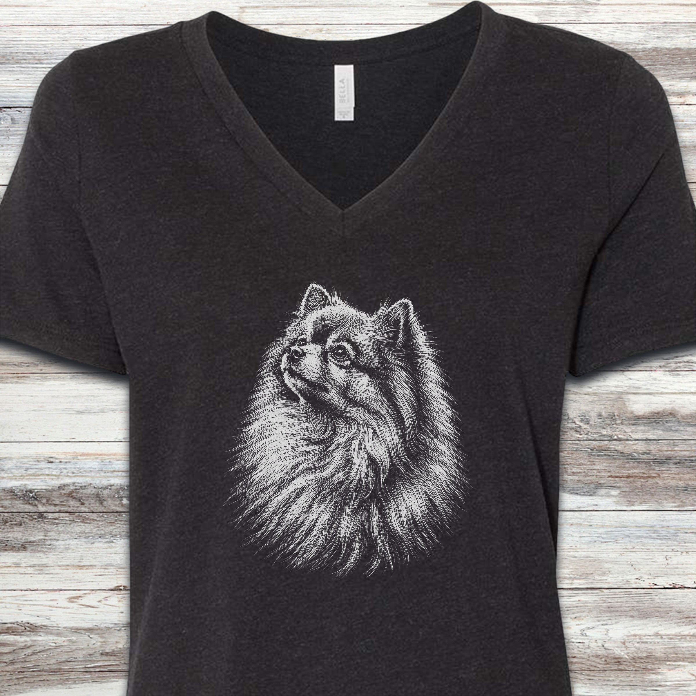 Pomeranian Loyalty V-Neck Tee - Black Heather