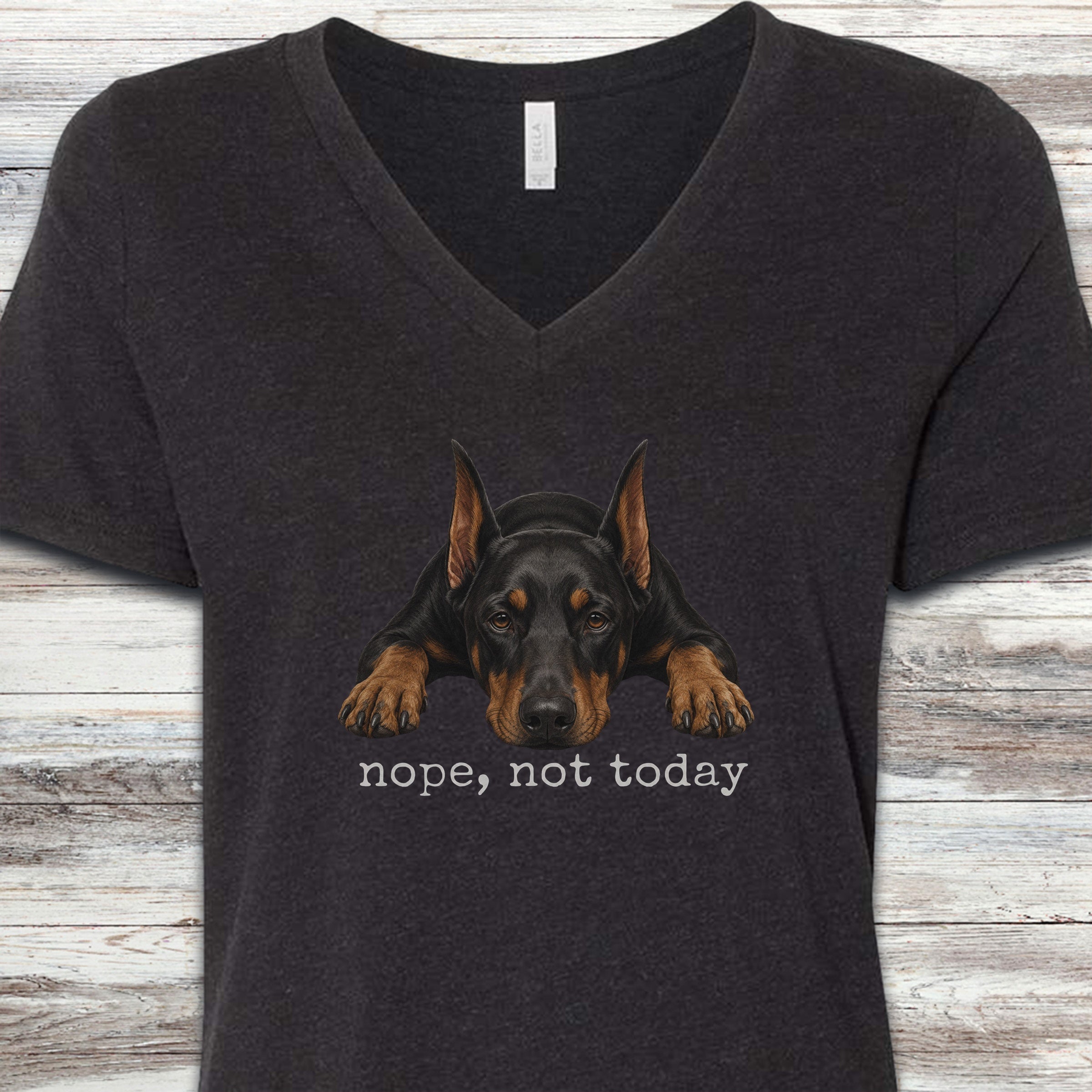 Doberman Nope V-Neck Tee - Black Heather