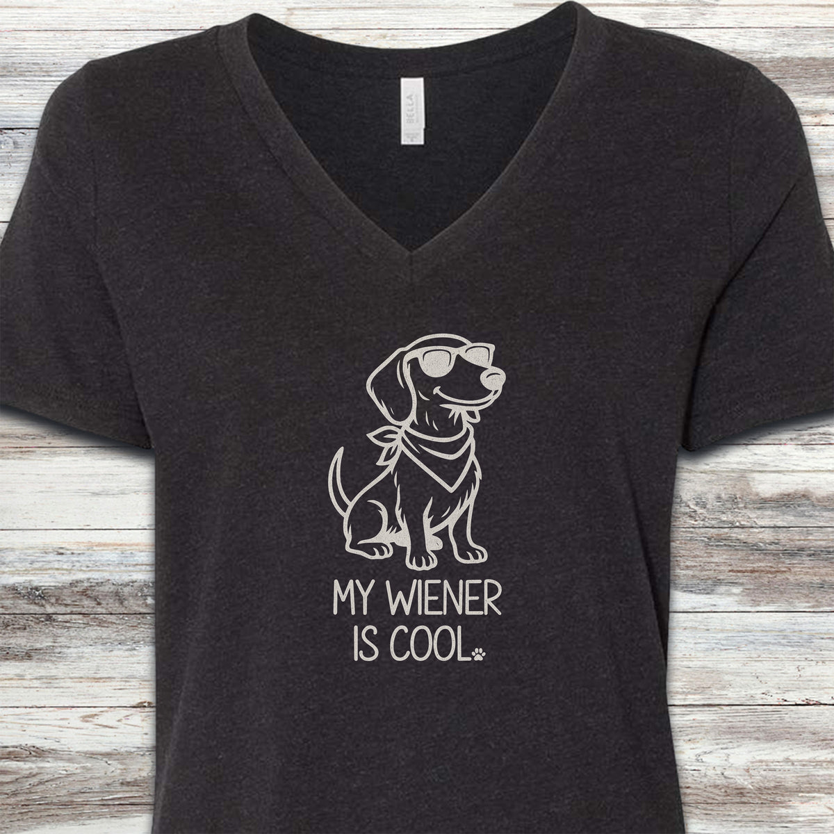 Dachshund Cool Wiener V-Neck Tee - Black Heather