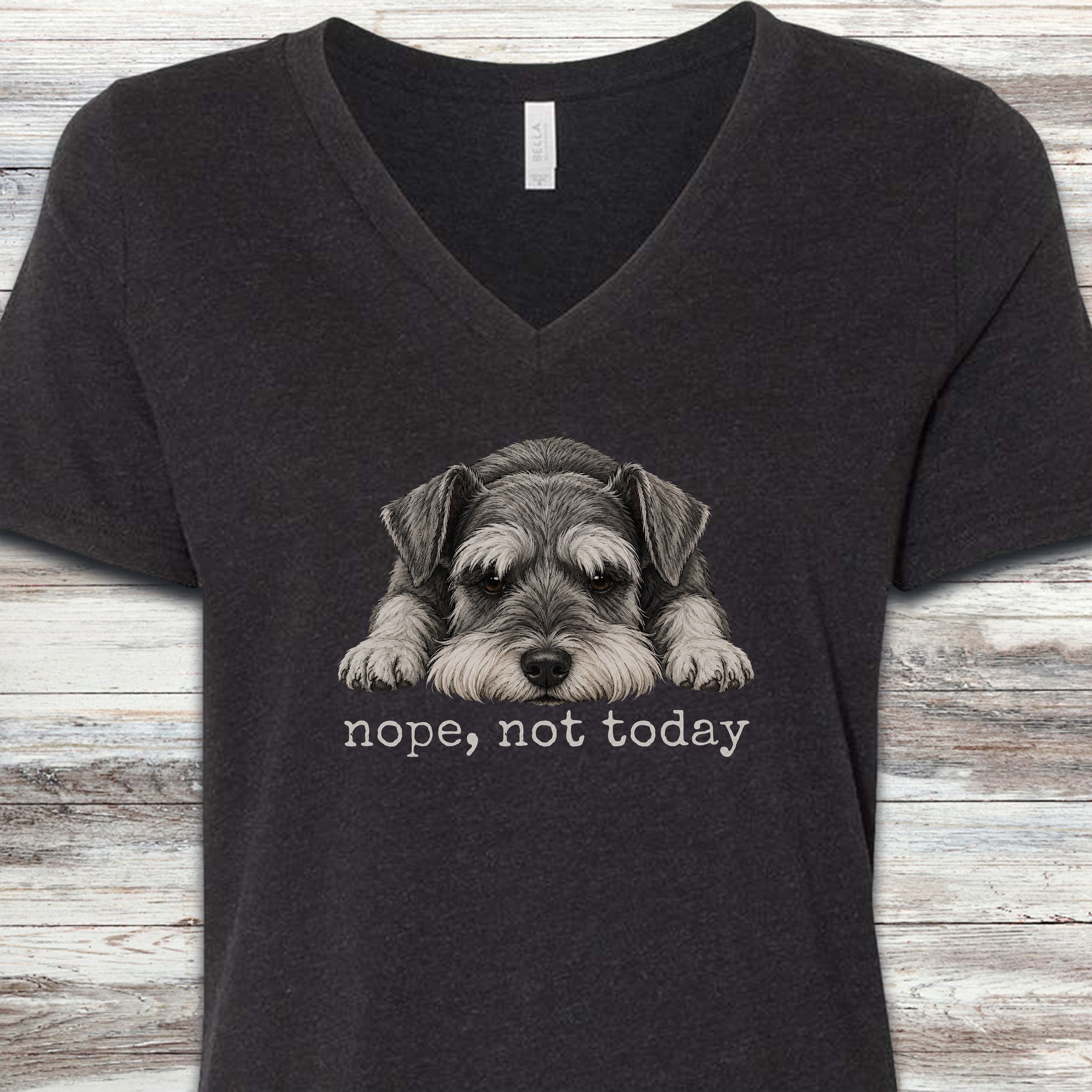 Schnauzer Nope V-Neck Tee - Black Heather