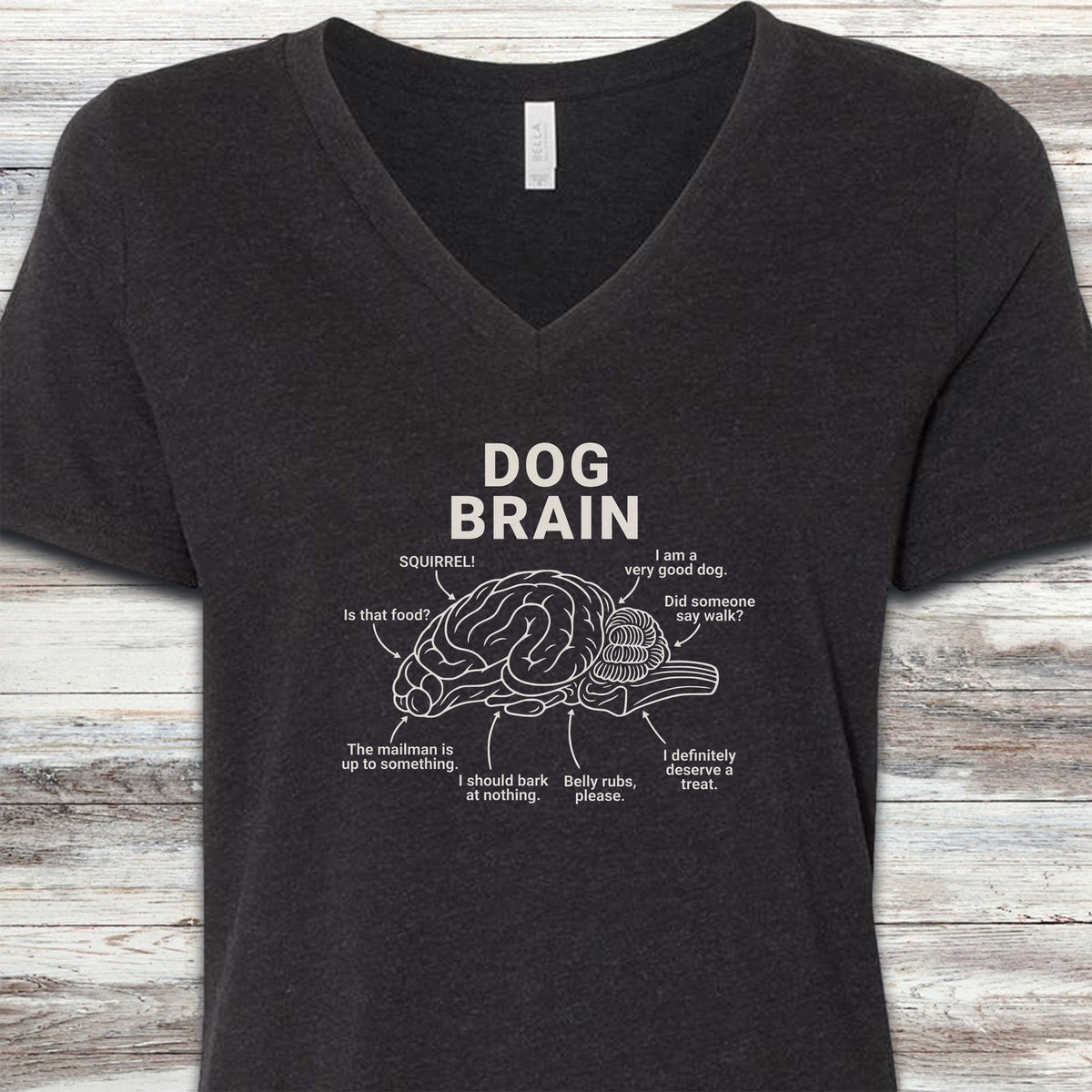 Dog Brain V-Neck Tee - Black Heather
