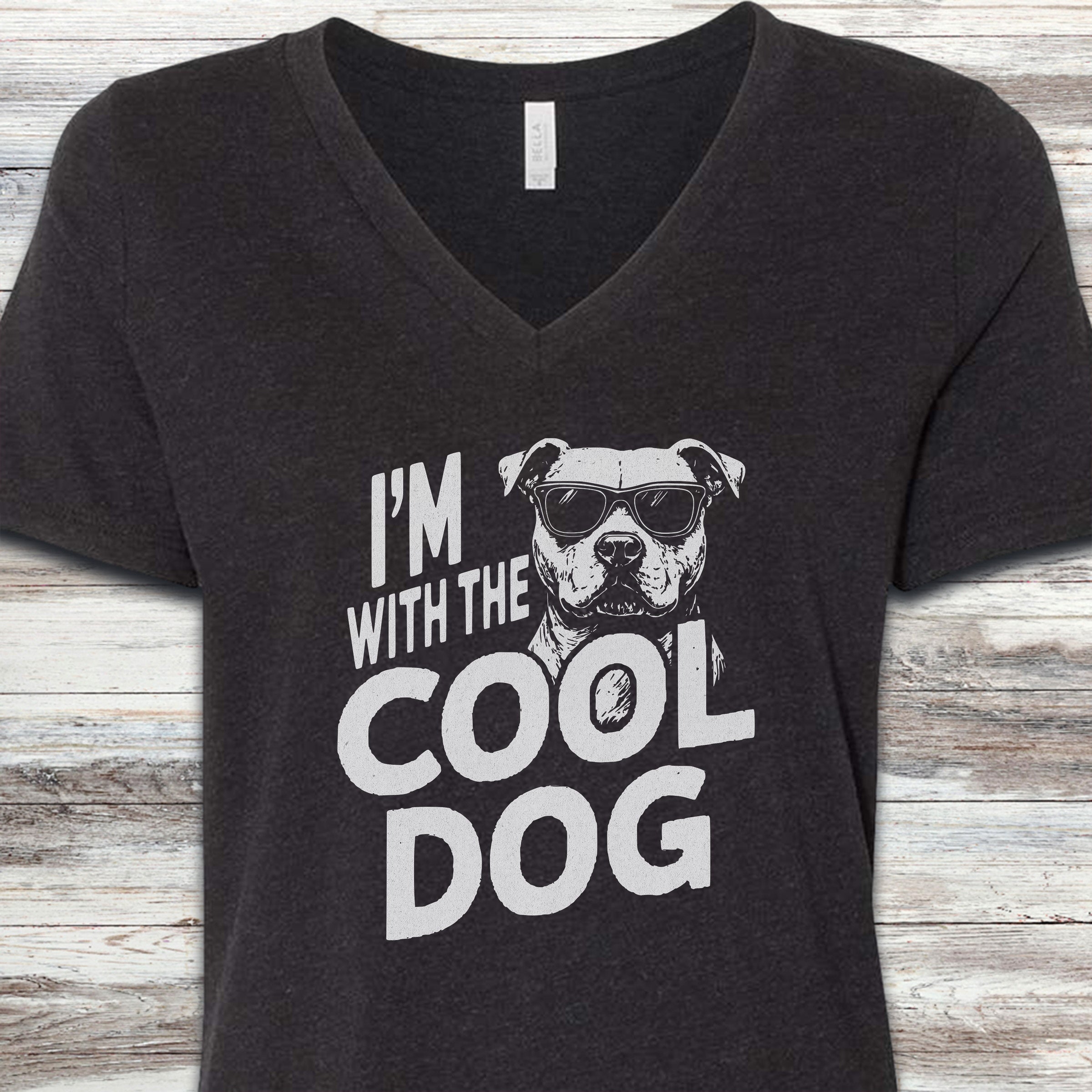 Pit Bull Cool Dog V-Neck Tee - Black Heather