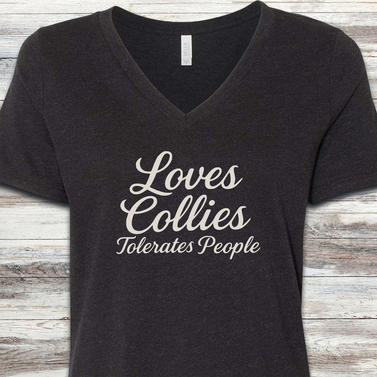 Collie Tolerates People V-Neck Tee - Black Heather
