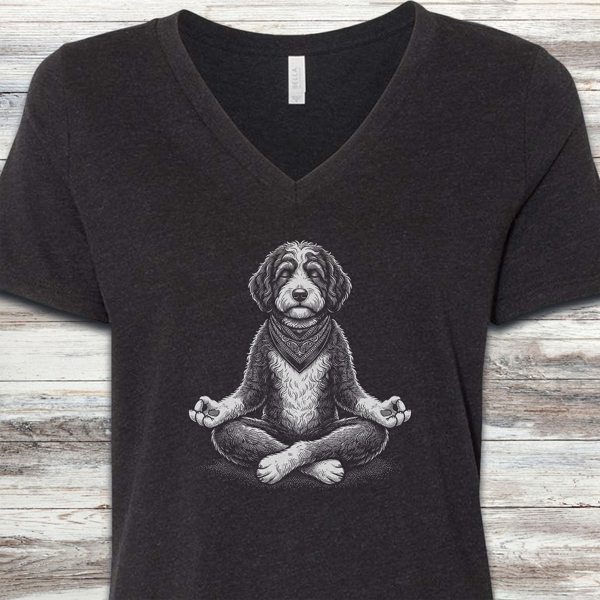 Bernedoodle Still Waters V-Neck Tee - Black Heather