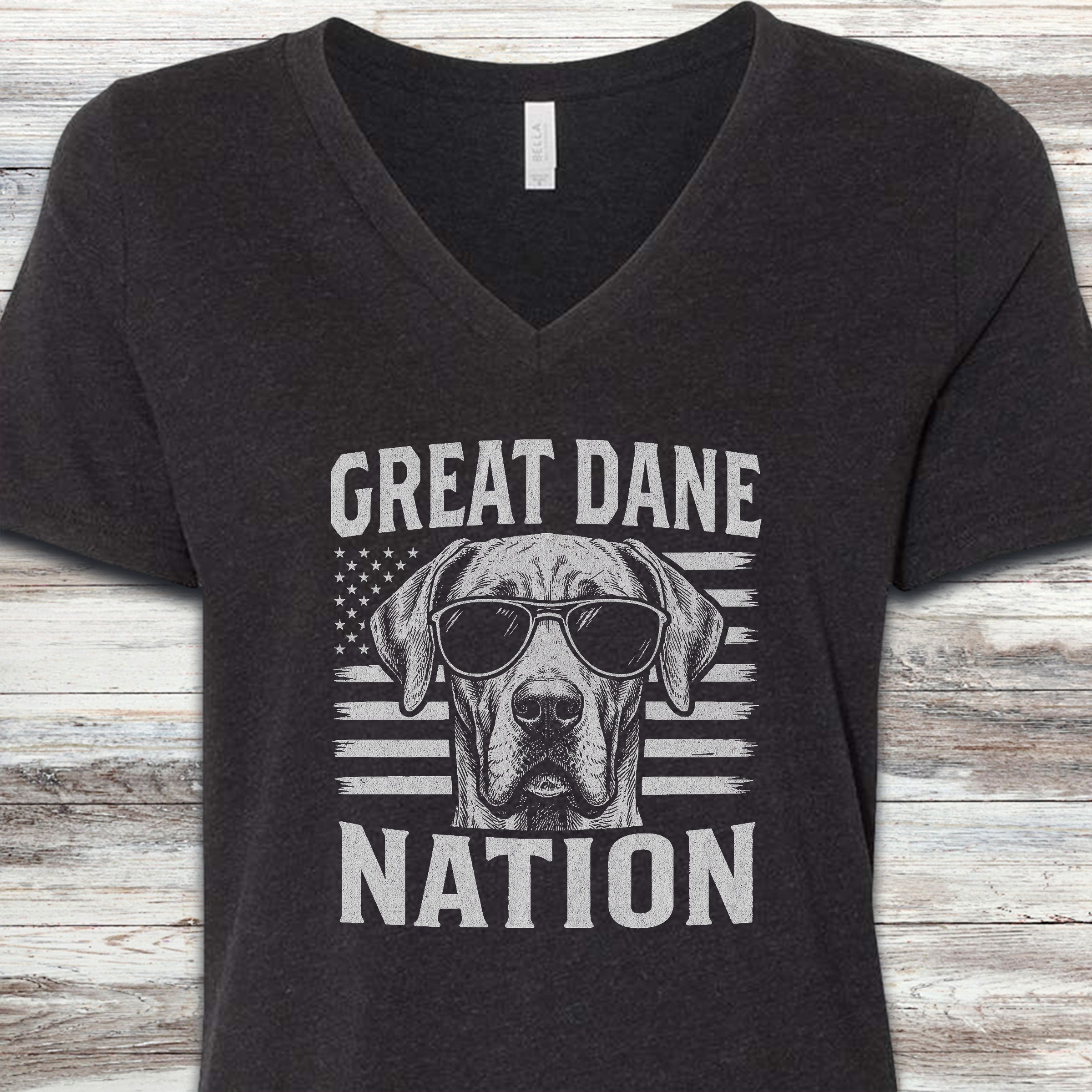 Great Dane Nation V-Neck Tee - Black Heather