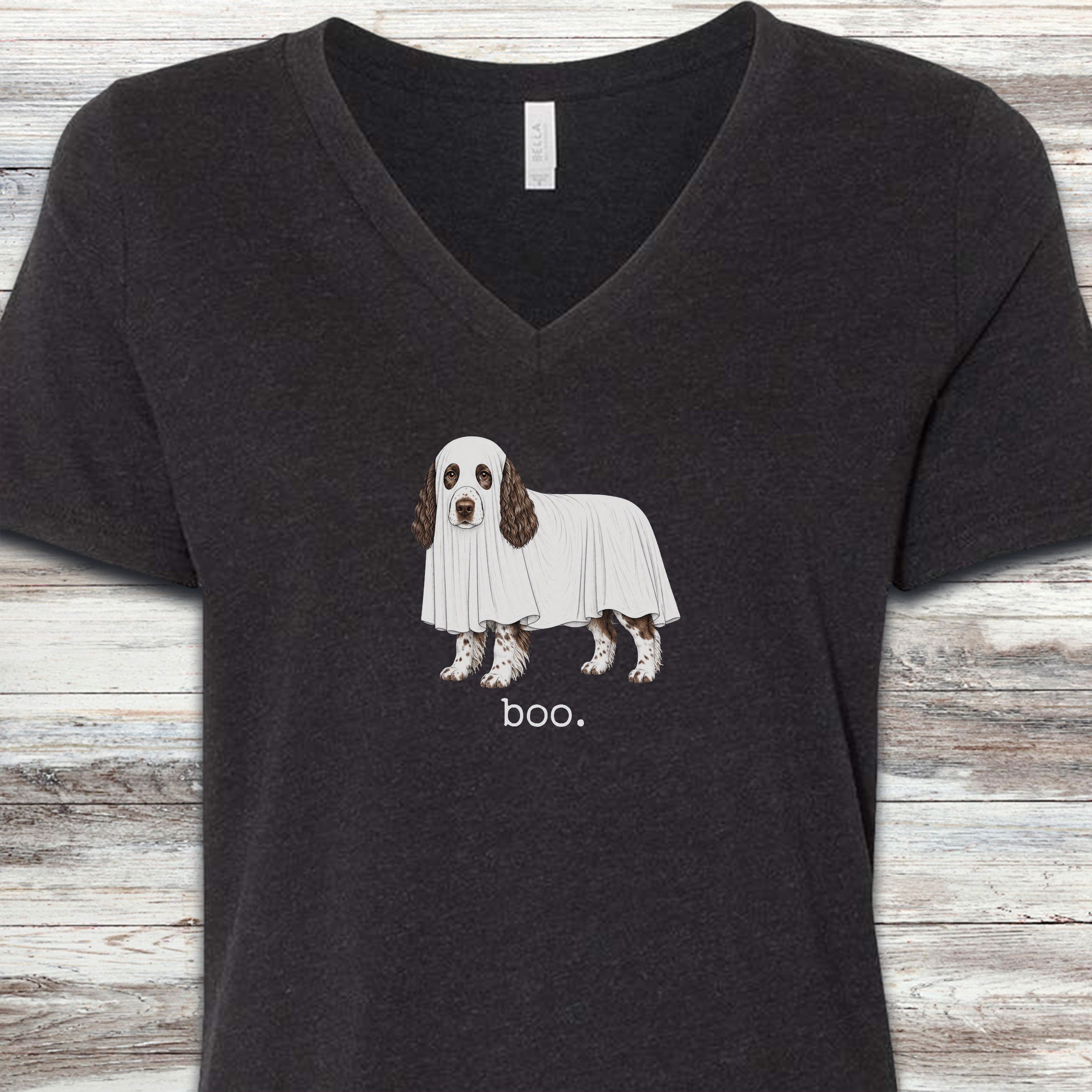 English Springer Spaniel Boo V-Neck Tee - Black Heather