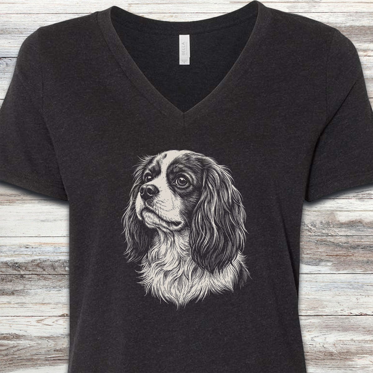Cavalier King Charles Spaniel Loyalty V-Neck Tee - Black Heather