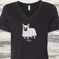 French Bulldog Boo V-Neck Tee - Black Heather