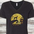 Greyhound Halloween Moon V-Neck Tee - Black Heather