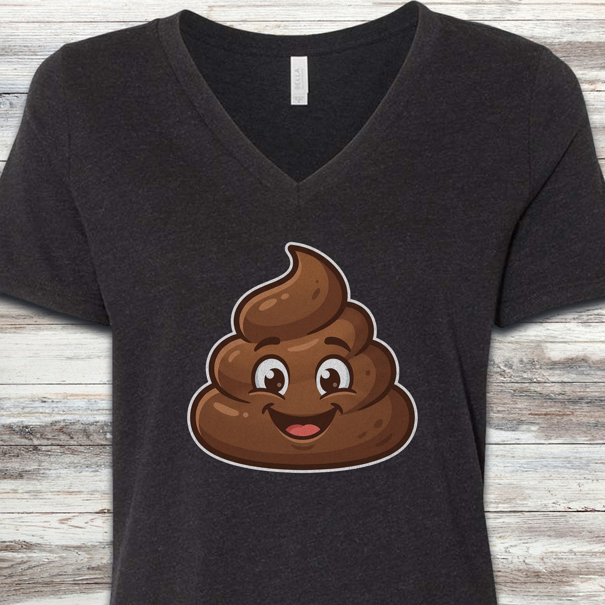 Dog Poop V-Neck Tee - Black Heather