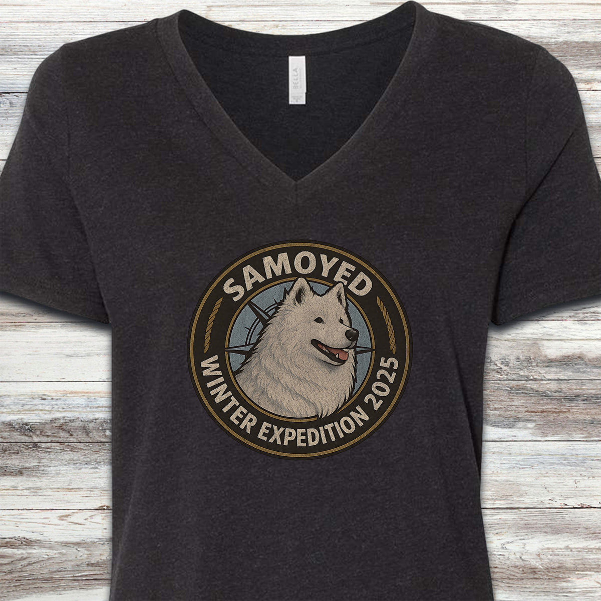Samoyed Winter Expedition 2025 V-Neck Tee - Black Heather