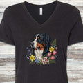 Bernese Mountain Dog Spring Portrait V-Neck Tee - Black Heather