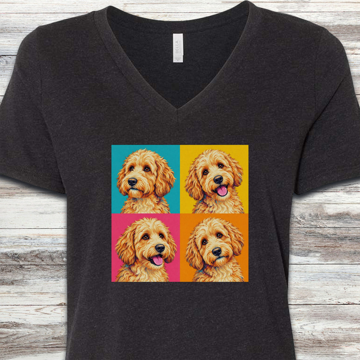 Goldendoodle Pop Art V-Neck Tee - Black Heather