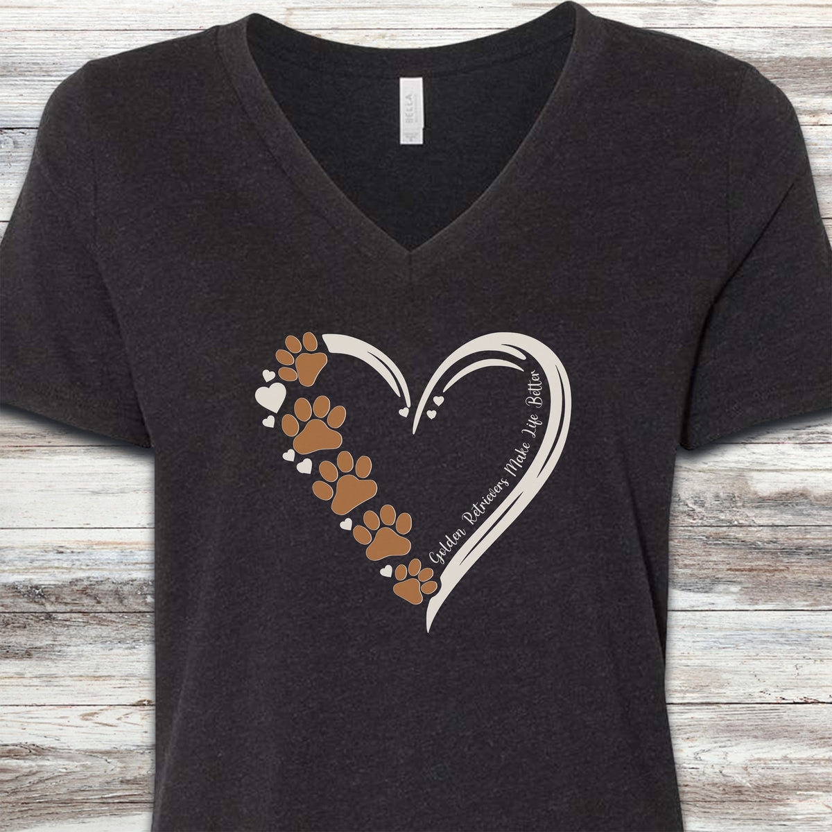 Golden Retriever Loyal Heart V-Neck Tee - Black Heather