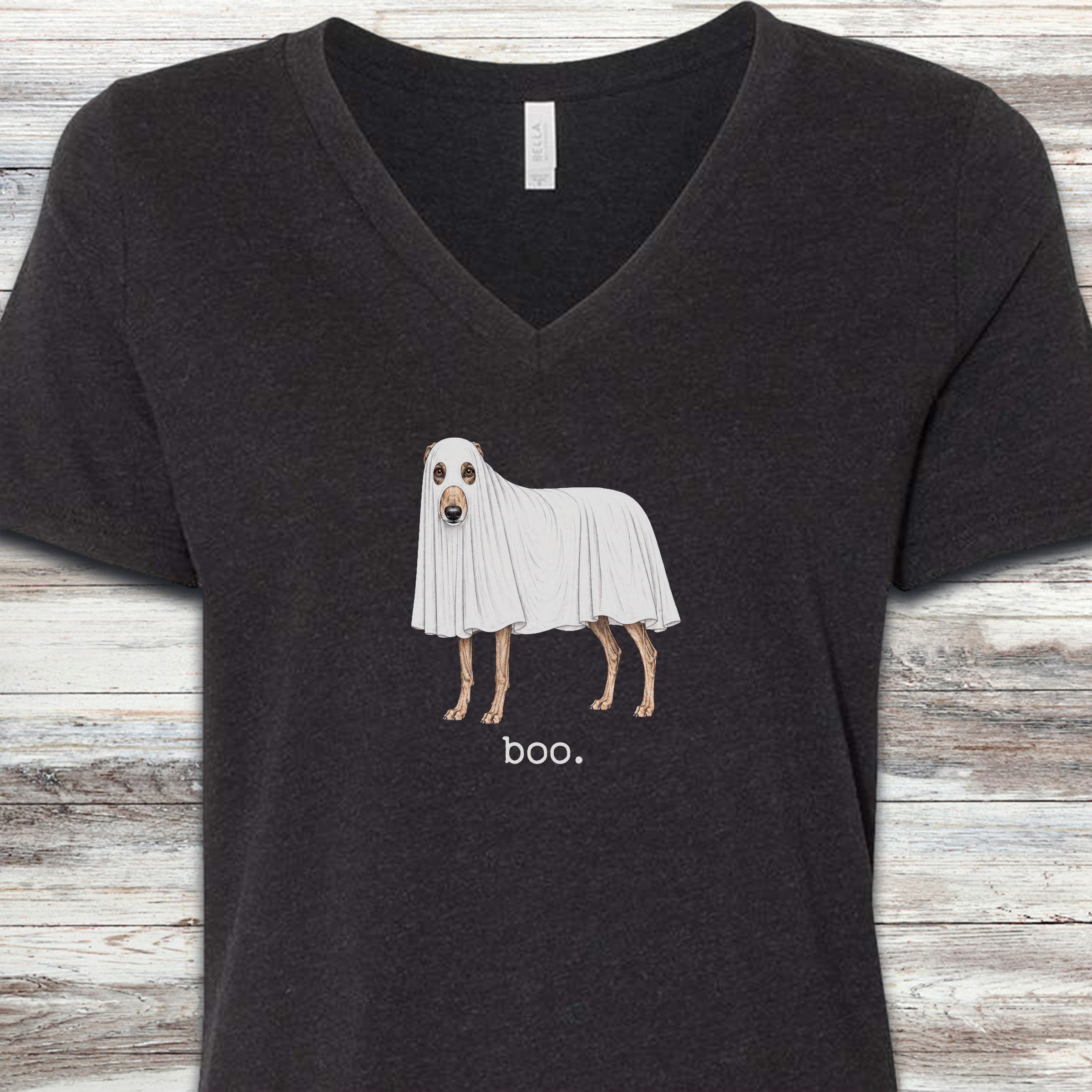 Greyhound Boo V-Neck Tee - Black Heather