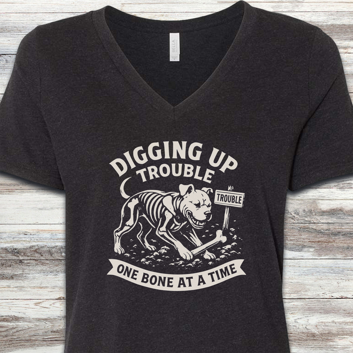Pit Bull Trouble V-Neck Tee - Black Heather