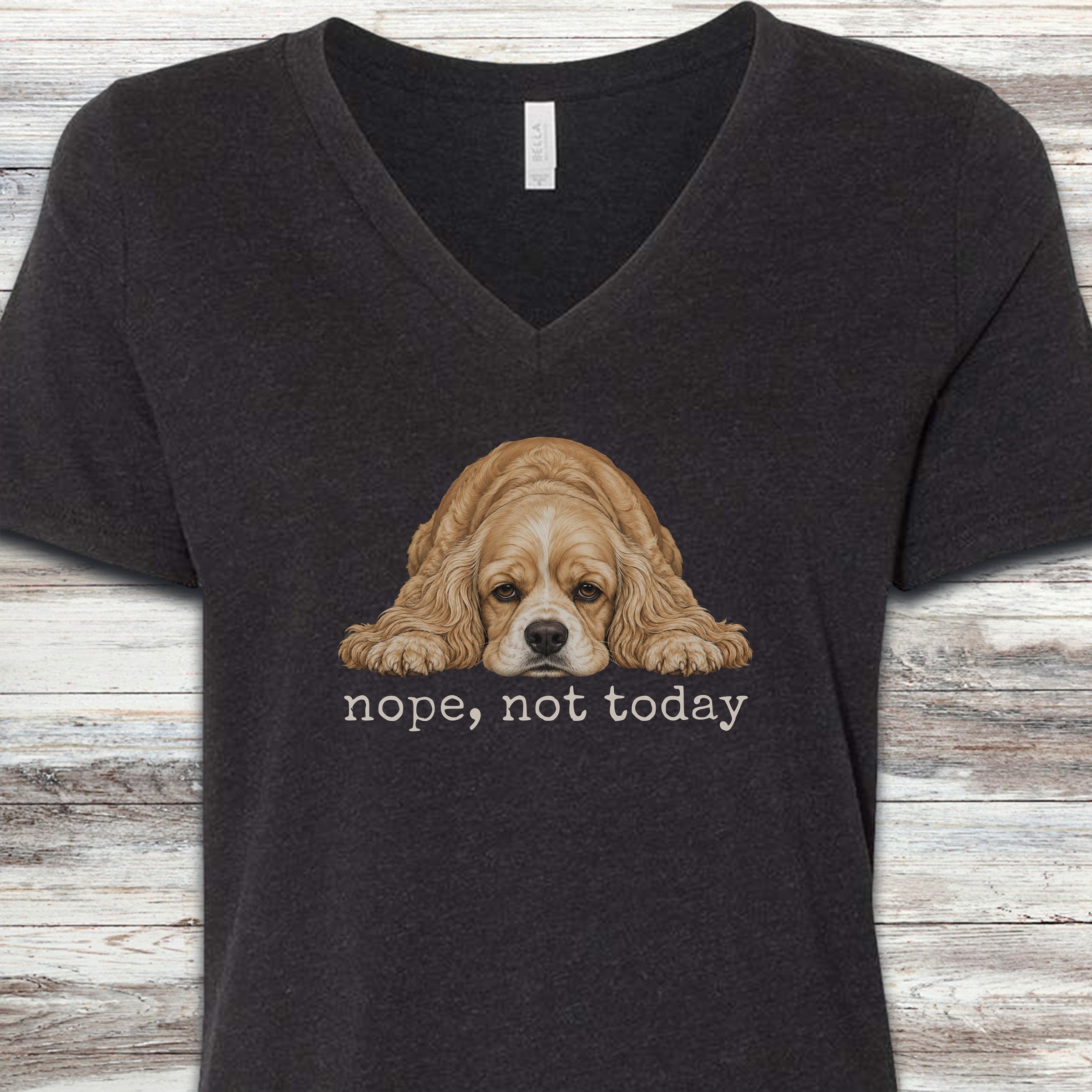 Cocker Spaniel Nope V-Neck Tee - Black Heather