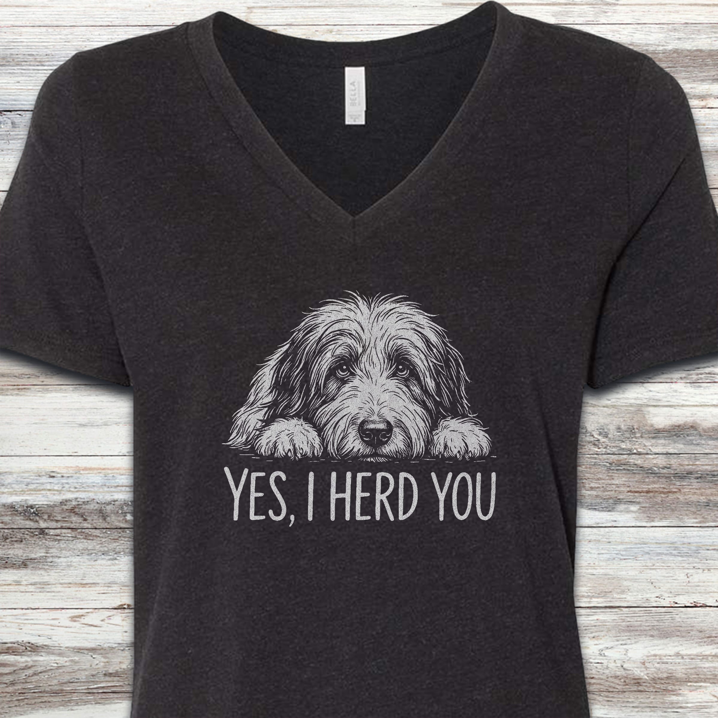 Bearded Collie Herd You V-Neck Tee - Black Heather