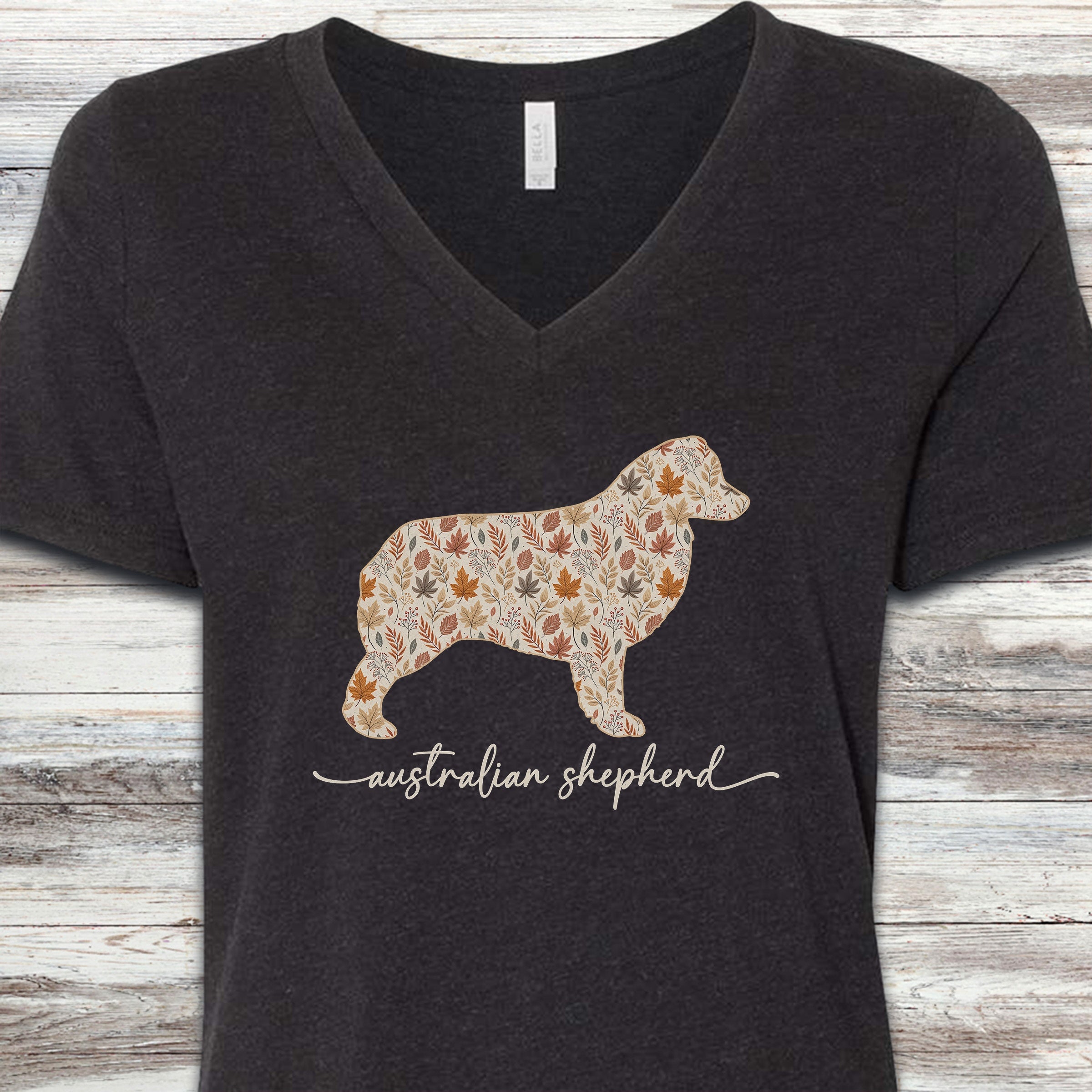 Australian Shepherd Fall V-Neck Tee - Black Heather