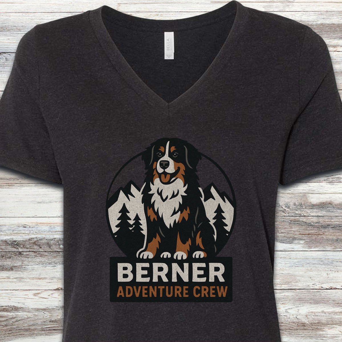 Bernese Mountain Dog Adventure Crew V-Neck Tee - Black Heather