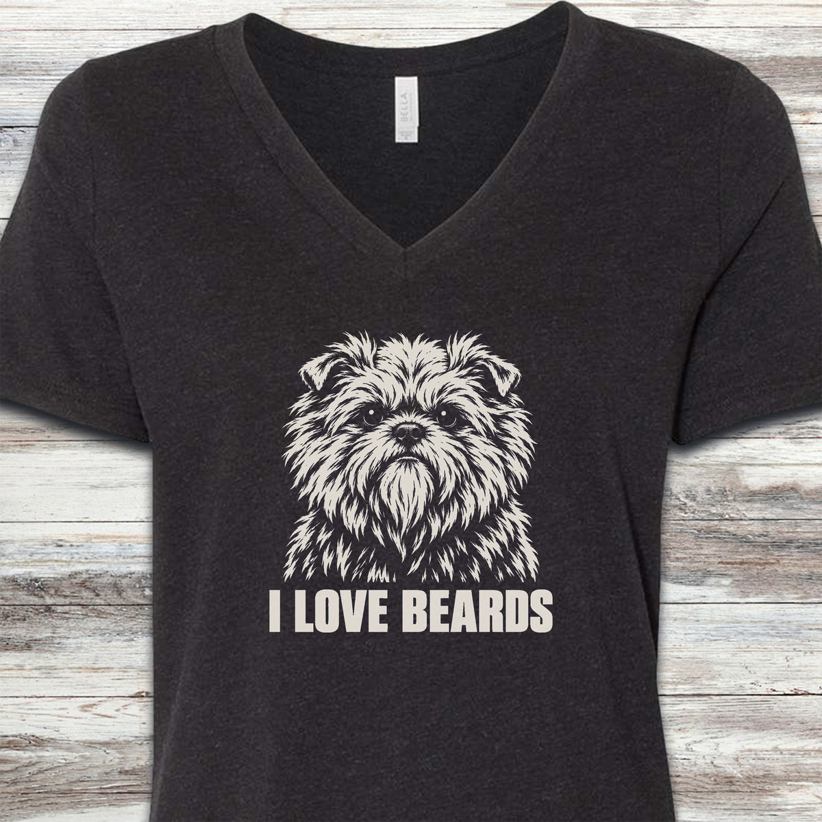 Affenpinscher I Love Beards V-Neck Tee - Black Heather