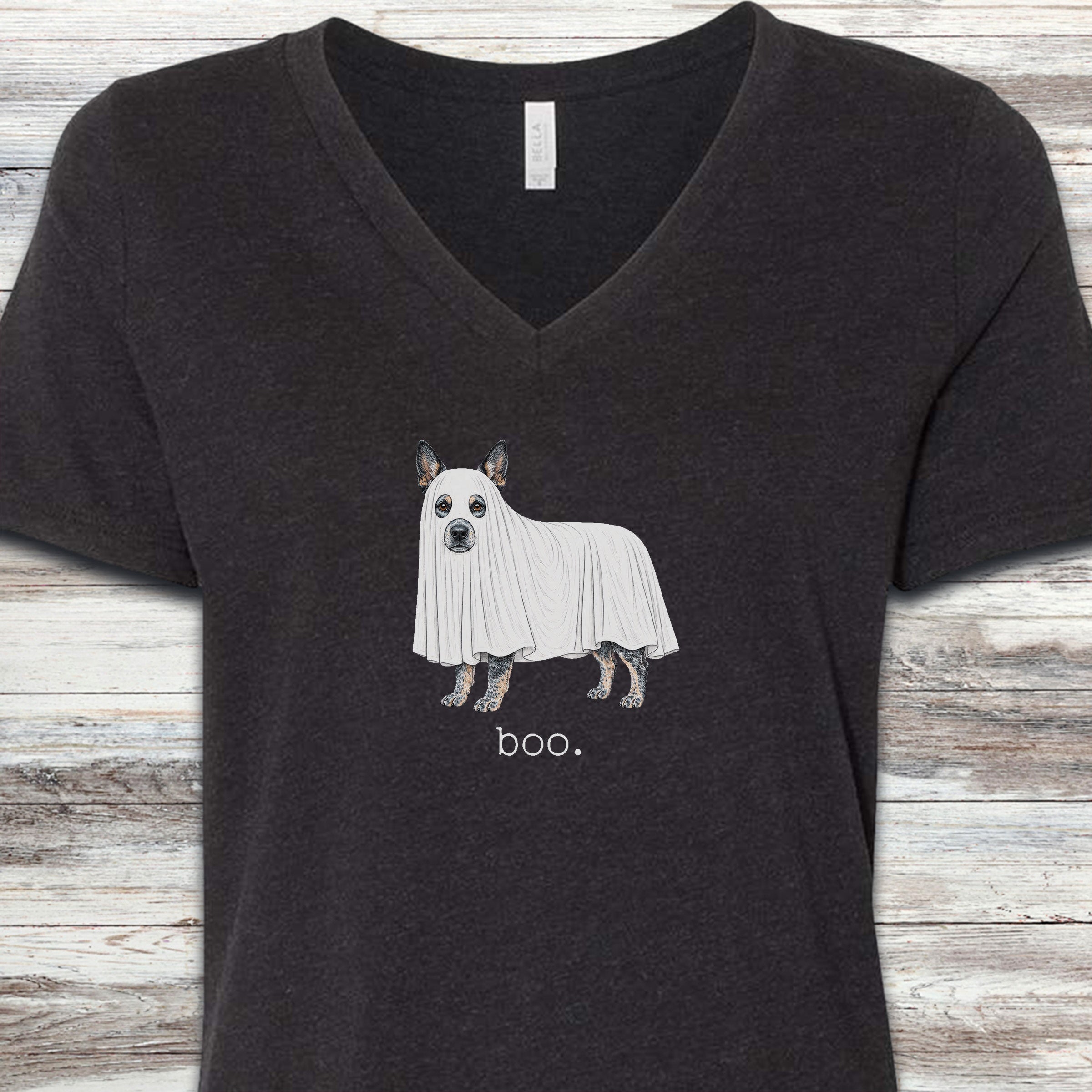 Australian Cattle Dog Boo V-Neck Tee - Black Heather
