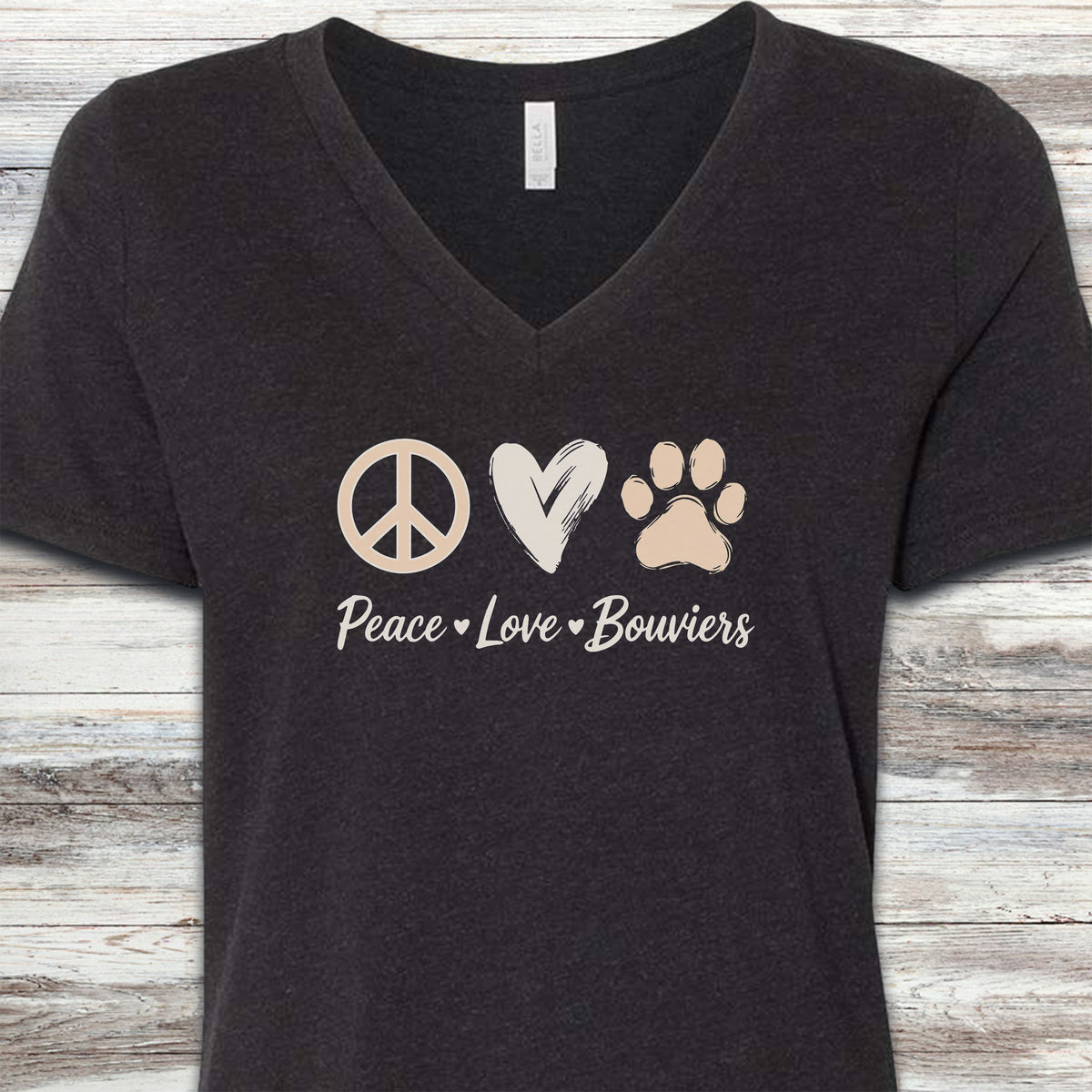Bouvier Peace V-Neck Tee - Black Heather