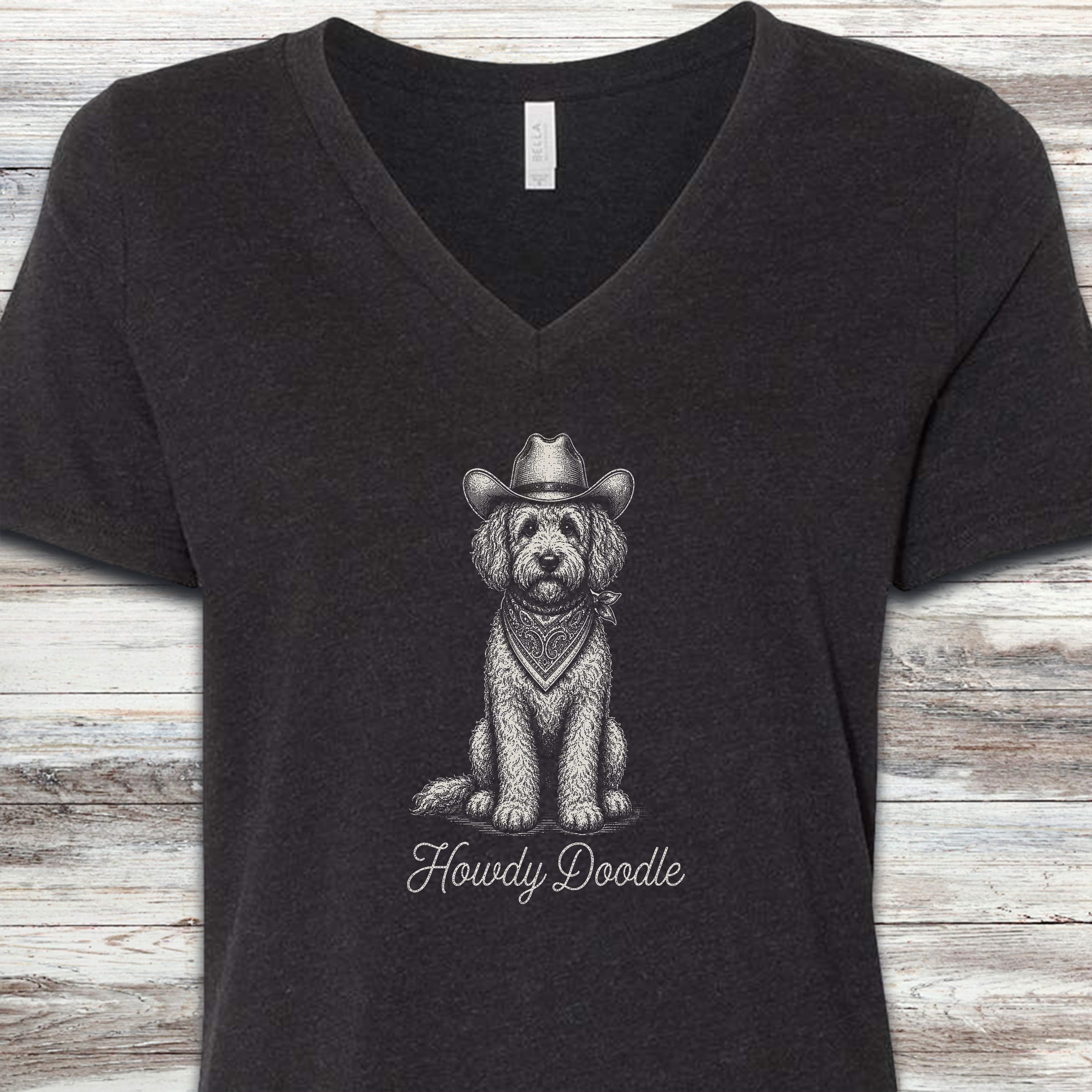 Doodle Howdy Doodle V-Neck Tee - Black Heather