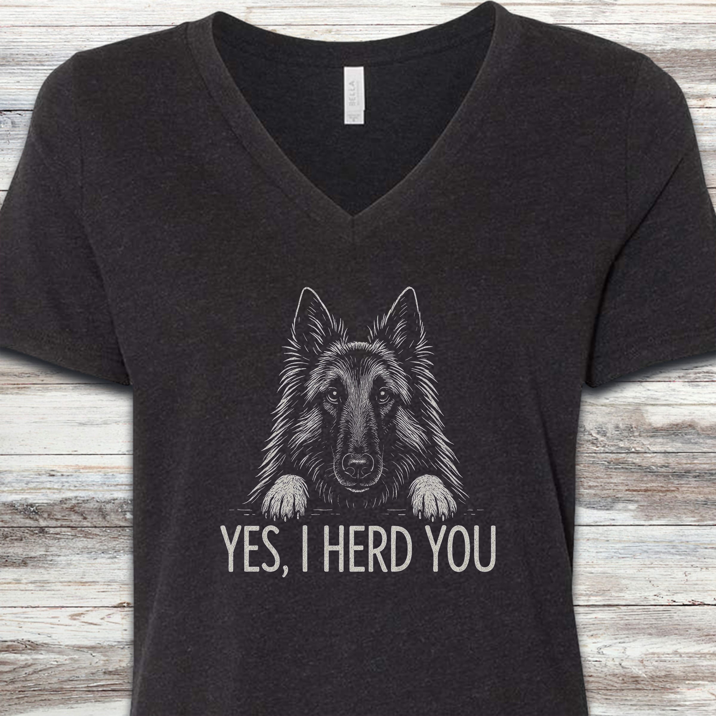 Belgian Tervuren Herd You V-Neck Tee - Black Heather