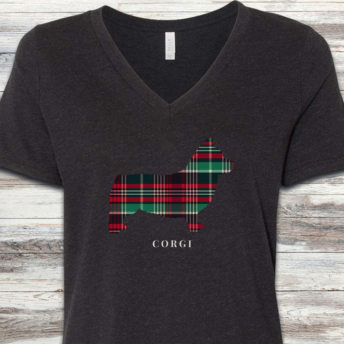 Corgi Winter 2025 V-Neck Tee - Black Heather