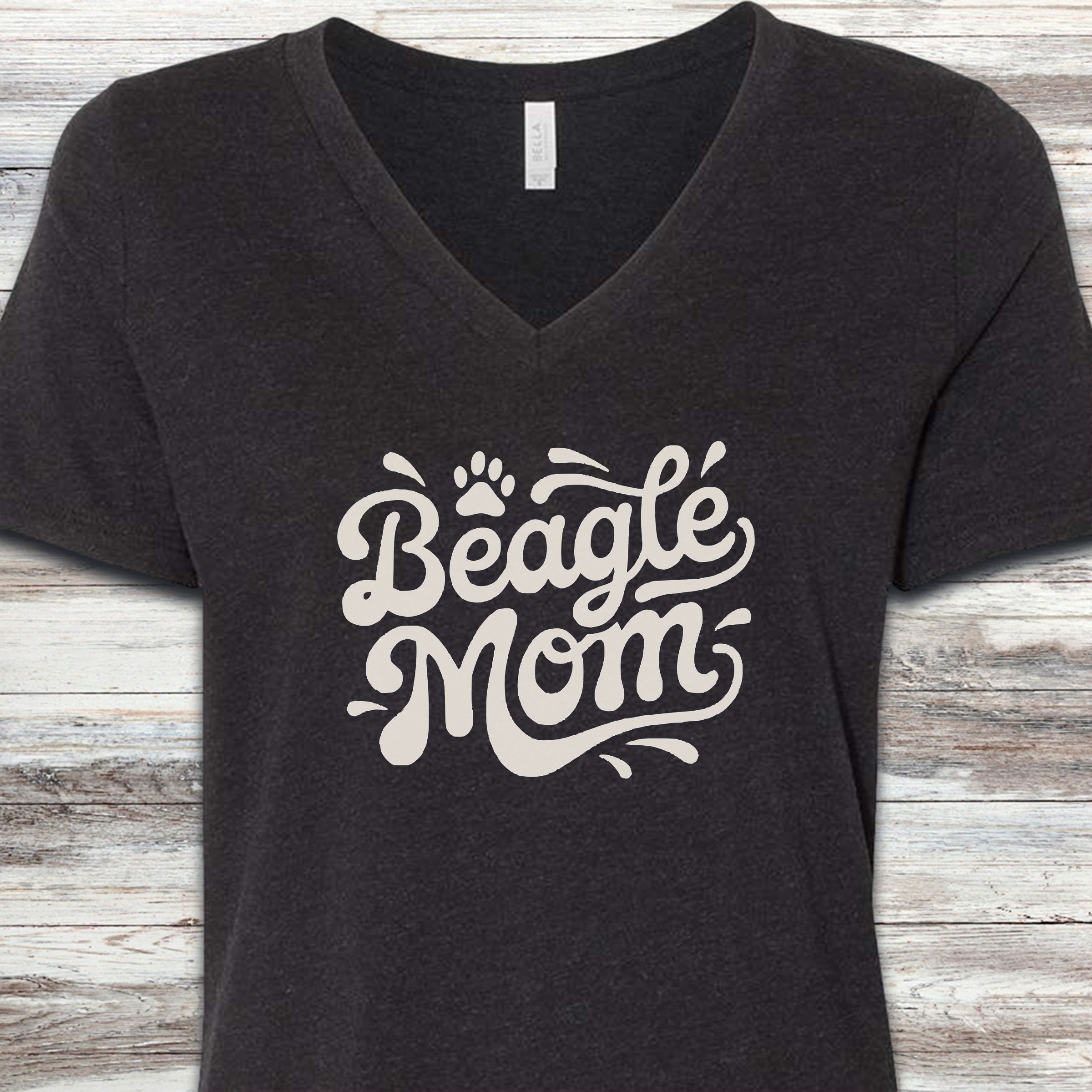 Beagle Groovy Mom V-Neck Tee - Black Heather