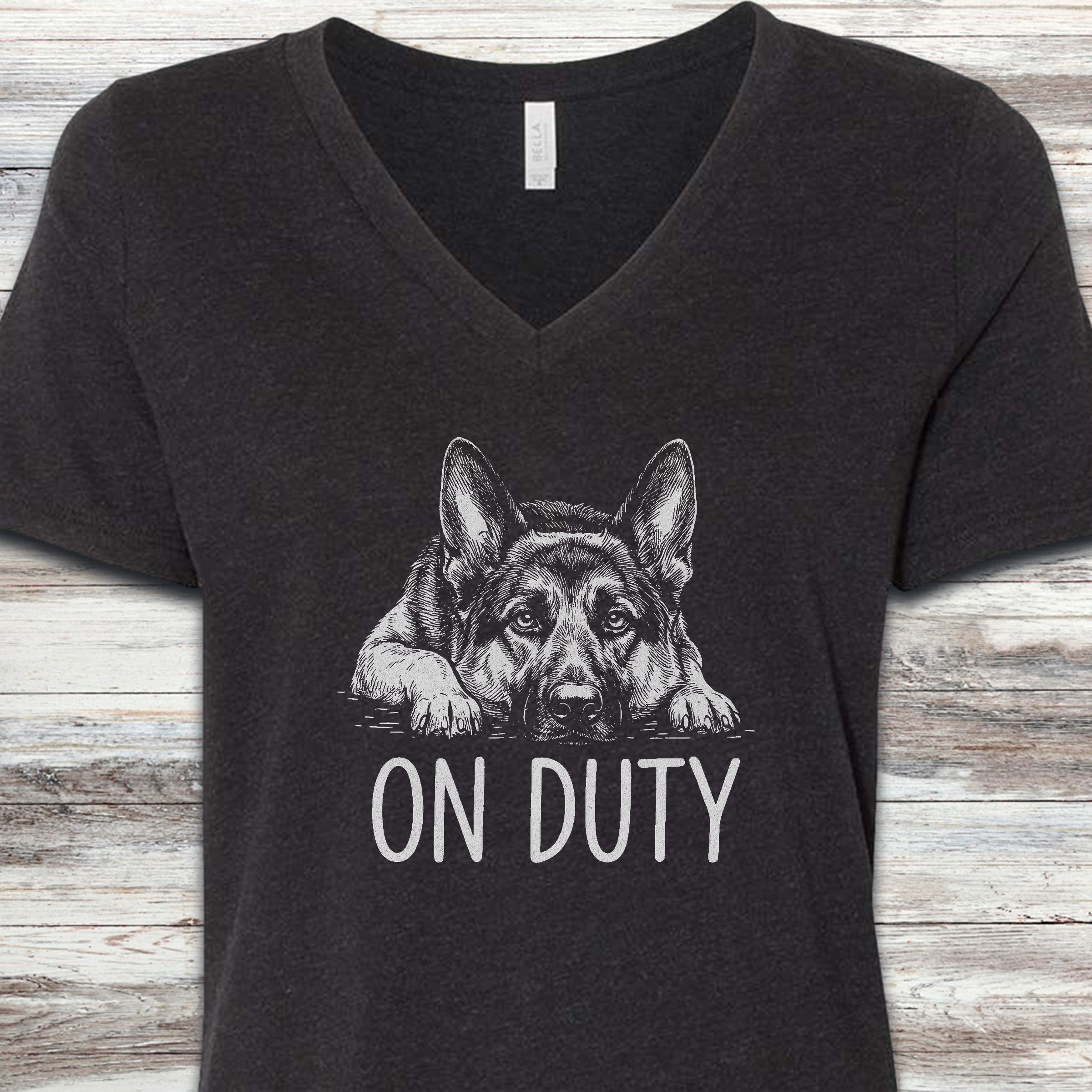 German Shepherd On Duty V-Neck Tee - Black Heather