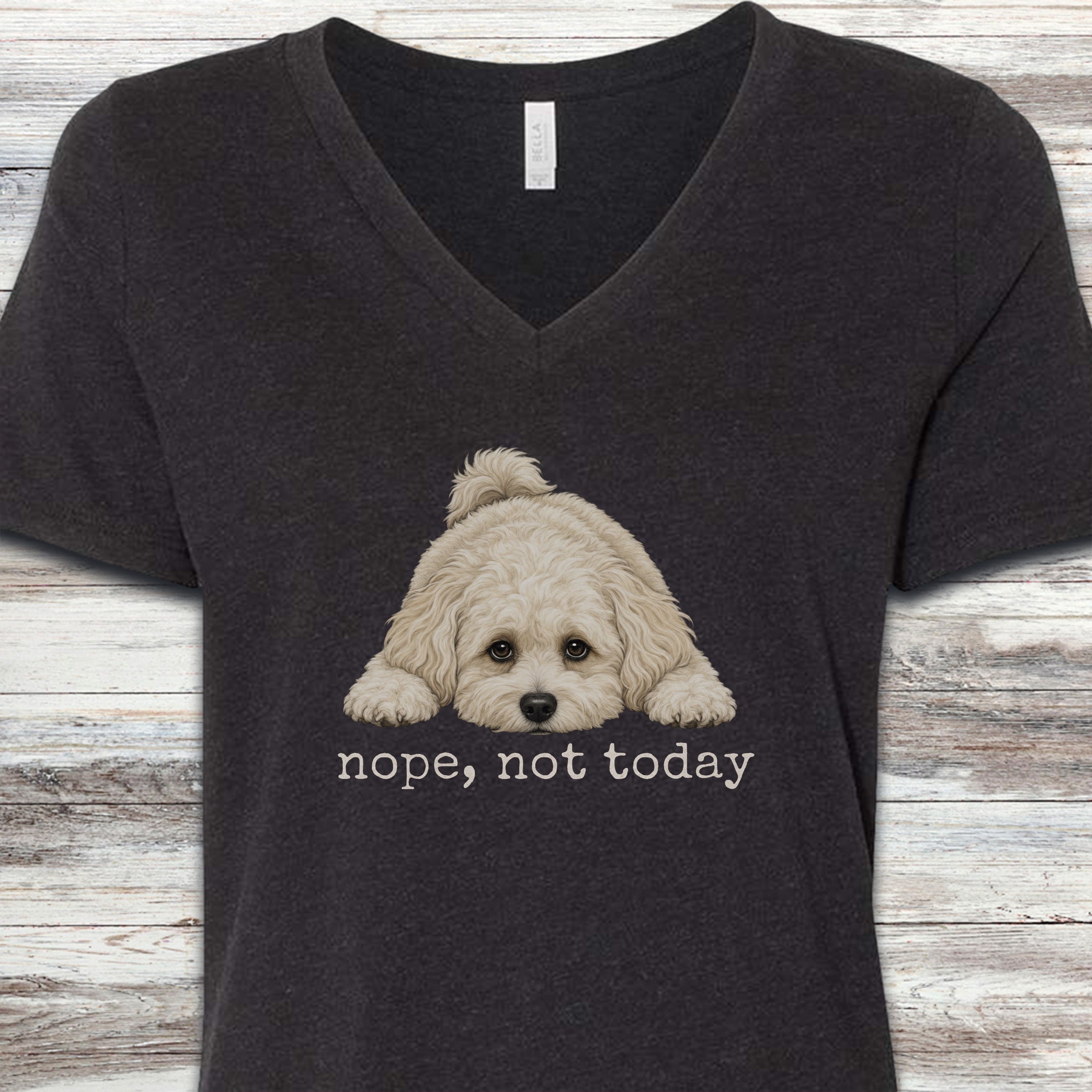 Maltipoo Nope V-Neck Tee - Black Heather