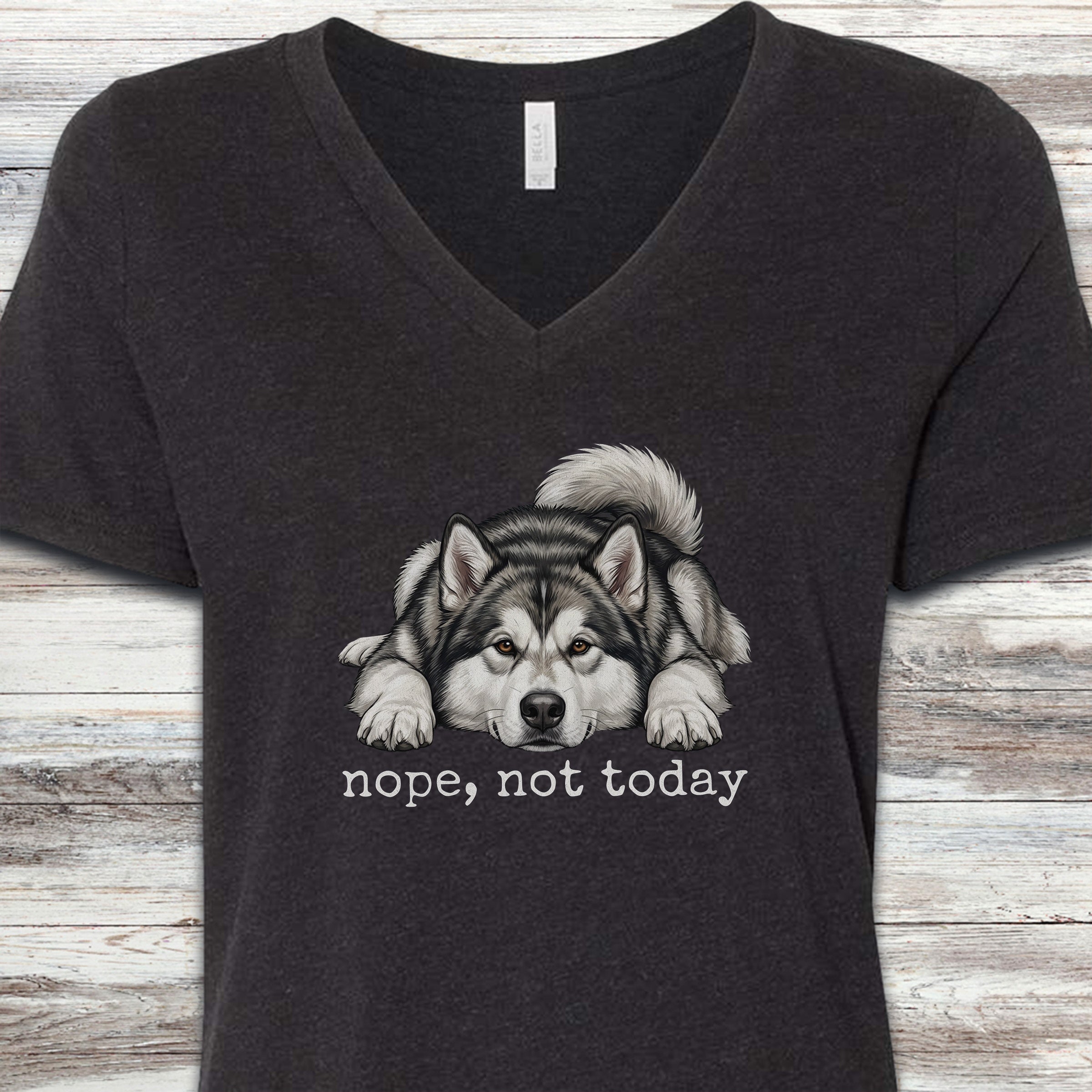 Alaskan Malamute Nope V-Neck Tee - Black Heather
