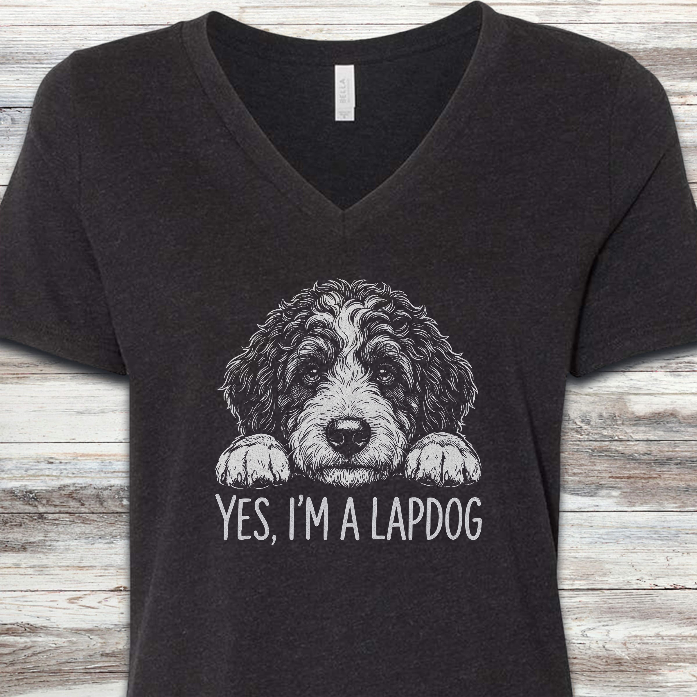 Bernedoodle Lapdog V-Neck Tee - Black Heather