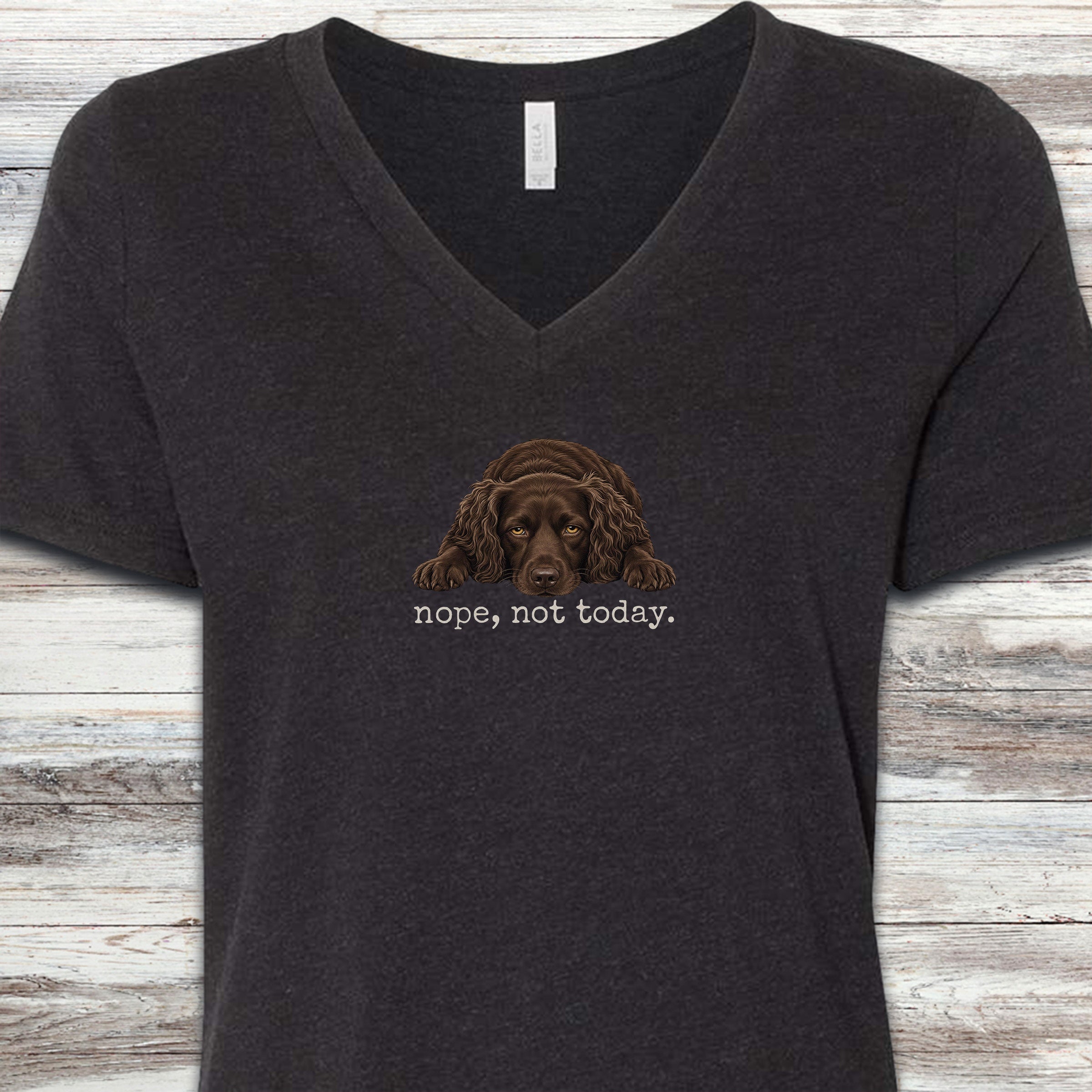 Boykin Spaniel Nope V-Neck Tee - Black Heather