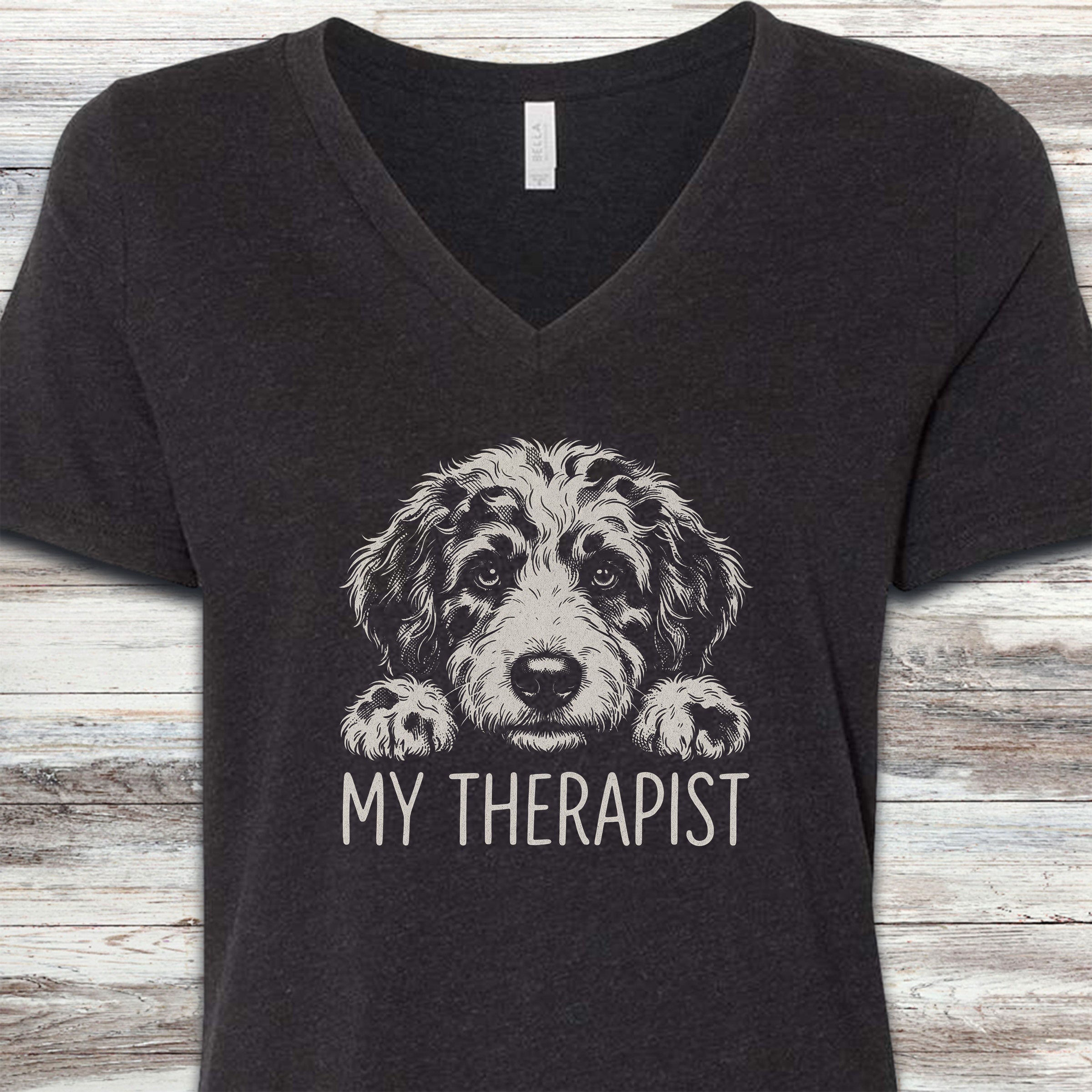 Aussiedoodle Therapist V-Neck Tee - Black Heather